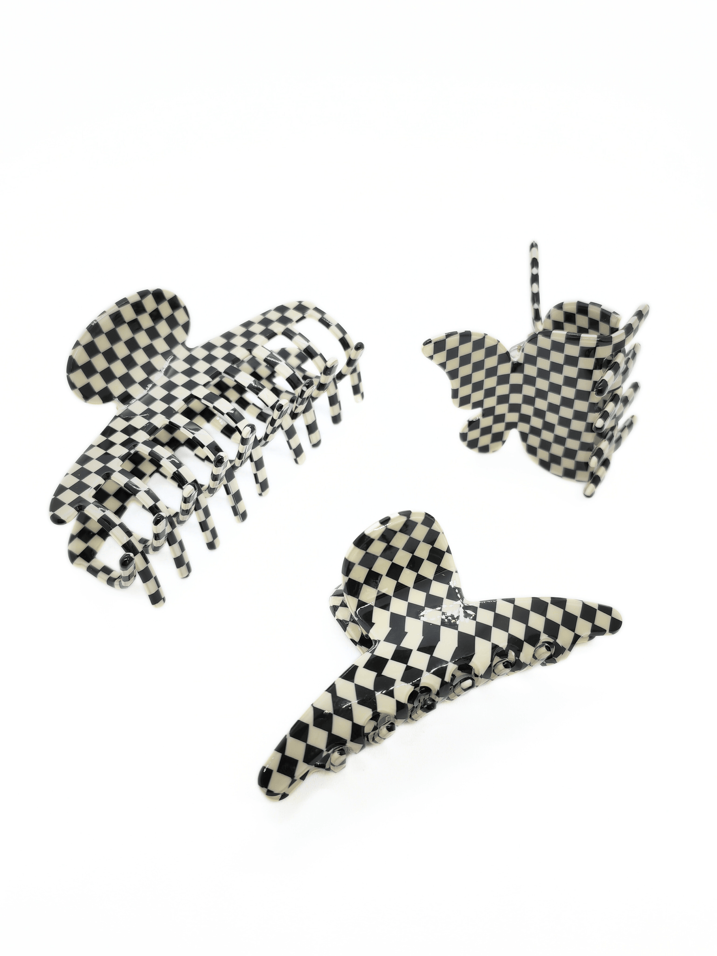 Butterfly Black & White Checkered Acetate Hair Claw Clip - cllovestudio