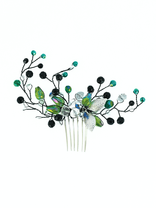 Crystal Blossom Wedding Hair Comb – Green & Blue Tones - cllovestudio