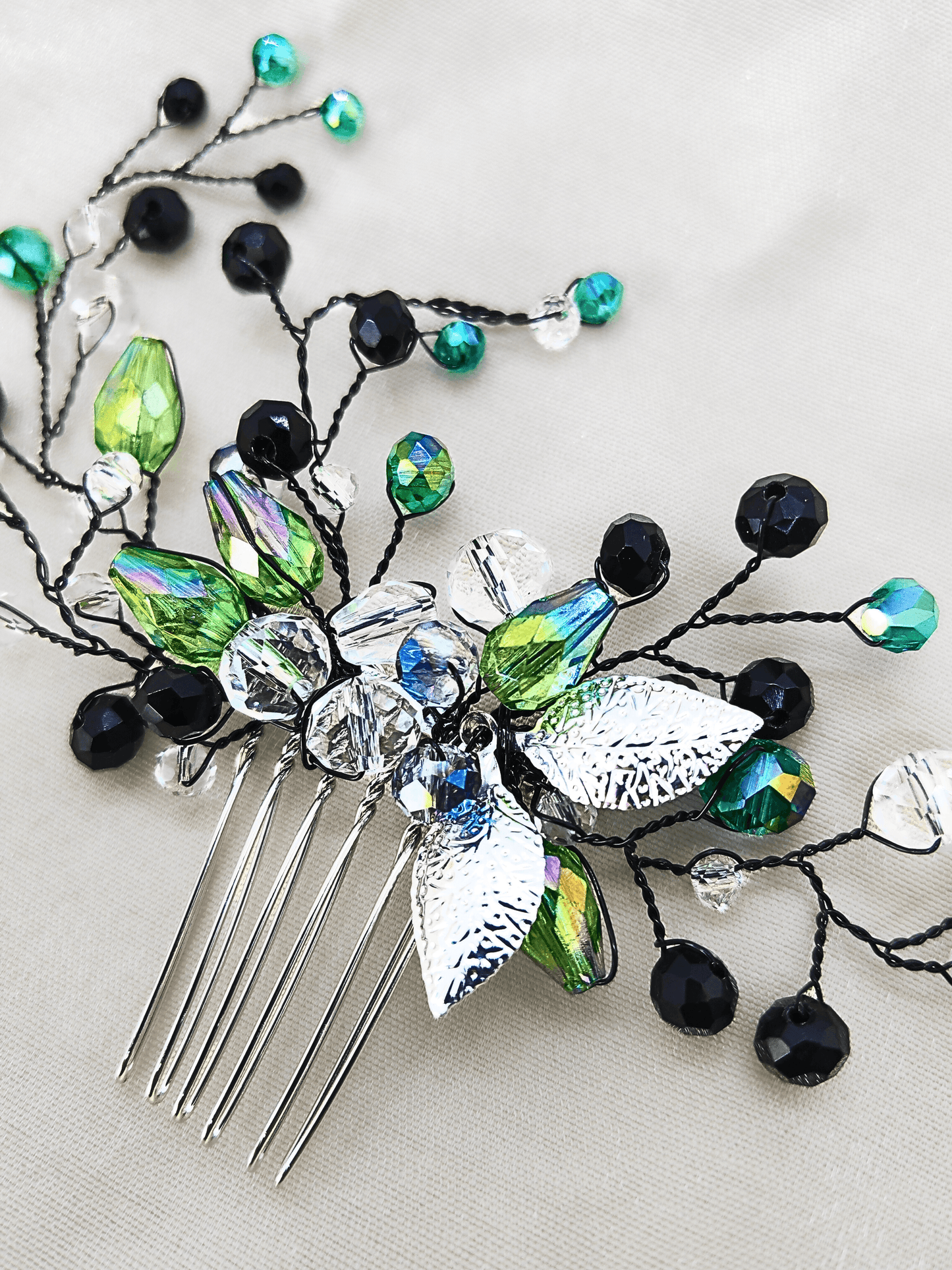 Crystal Blossom Wedding Hair Comb – Green & Blue Tones - cllovestudio