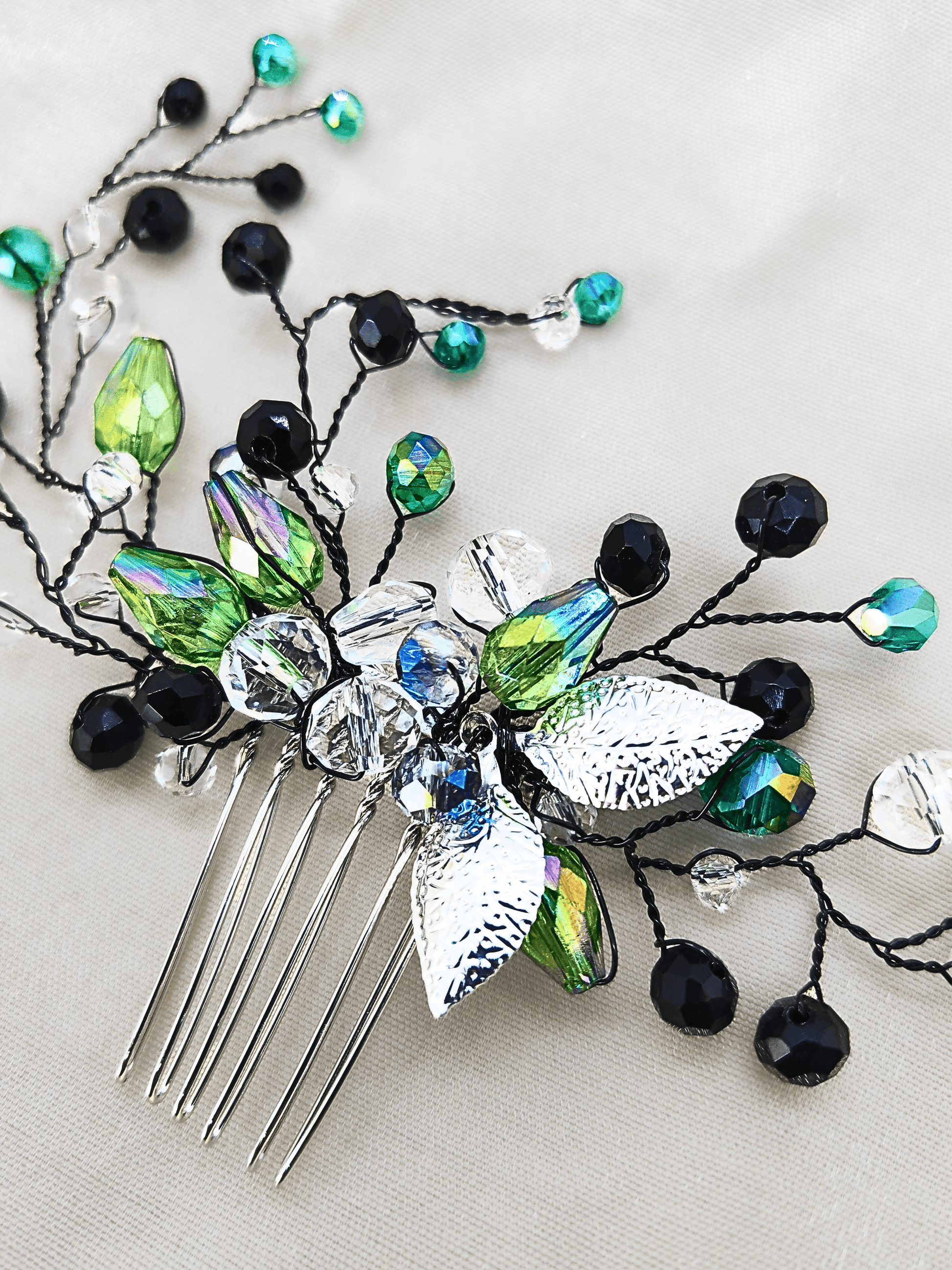 Crystal Blossom Wedding Hair Comb – Green & Blue Tones - cllovestudio