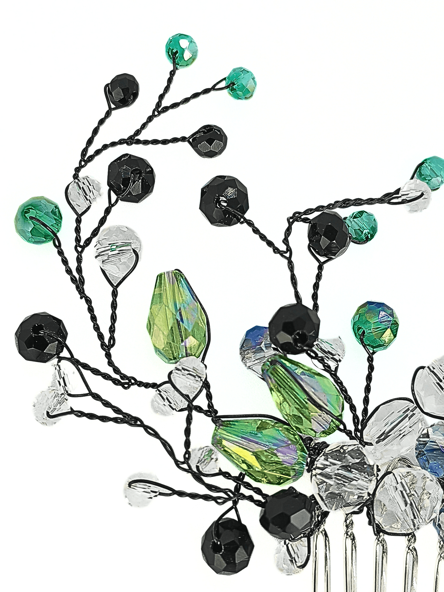 Crystal Blossom Wedding Hair Comb – Green & Blue Tones - cllovestudio