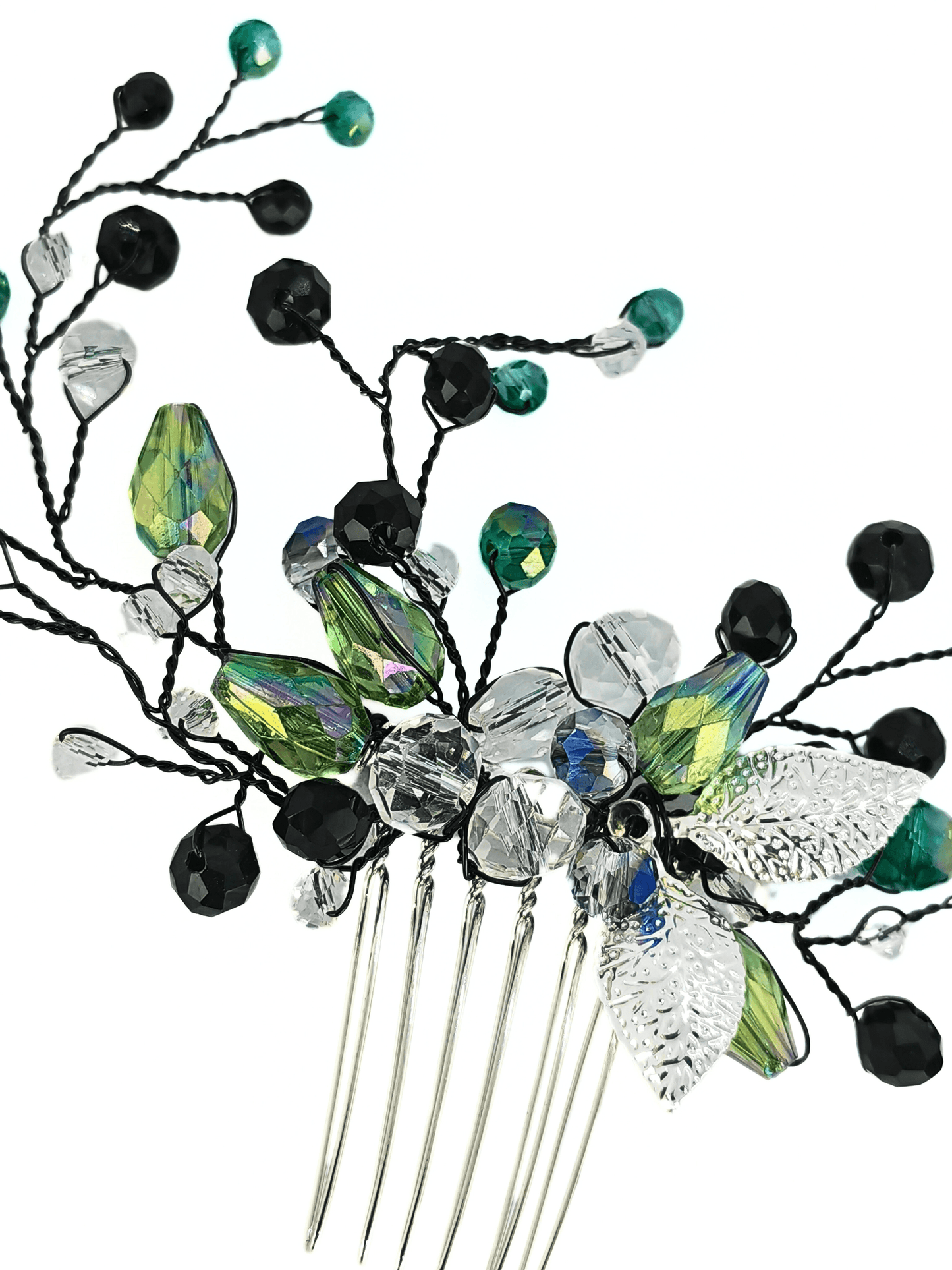 Crystal Blossom Wedding Hair Comb – Green & Blue Tones - cllovestudio