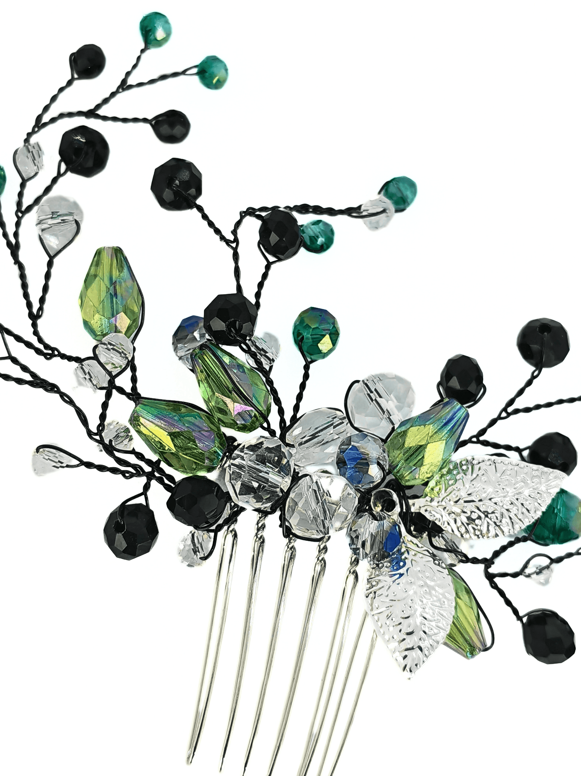 Crystal Blossom Wedding Hair Comb – Green & Blue Tones - cllovestudio