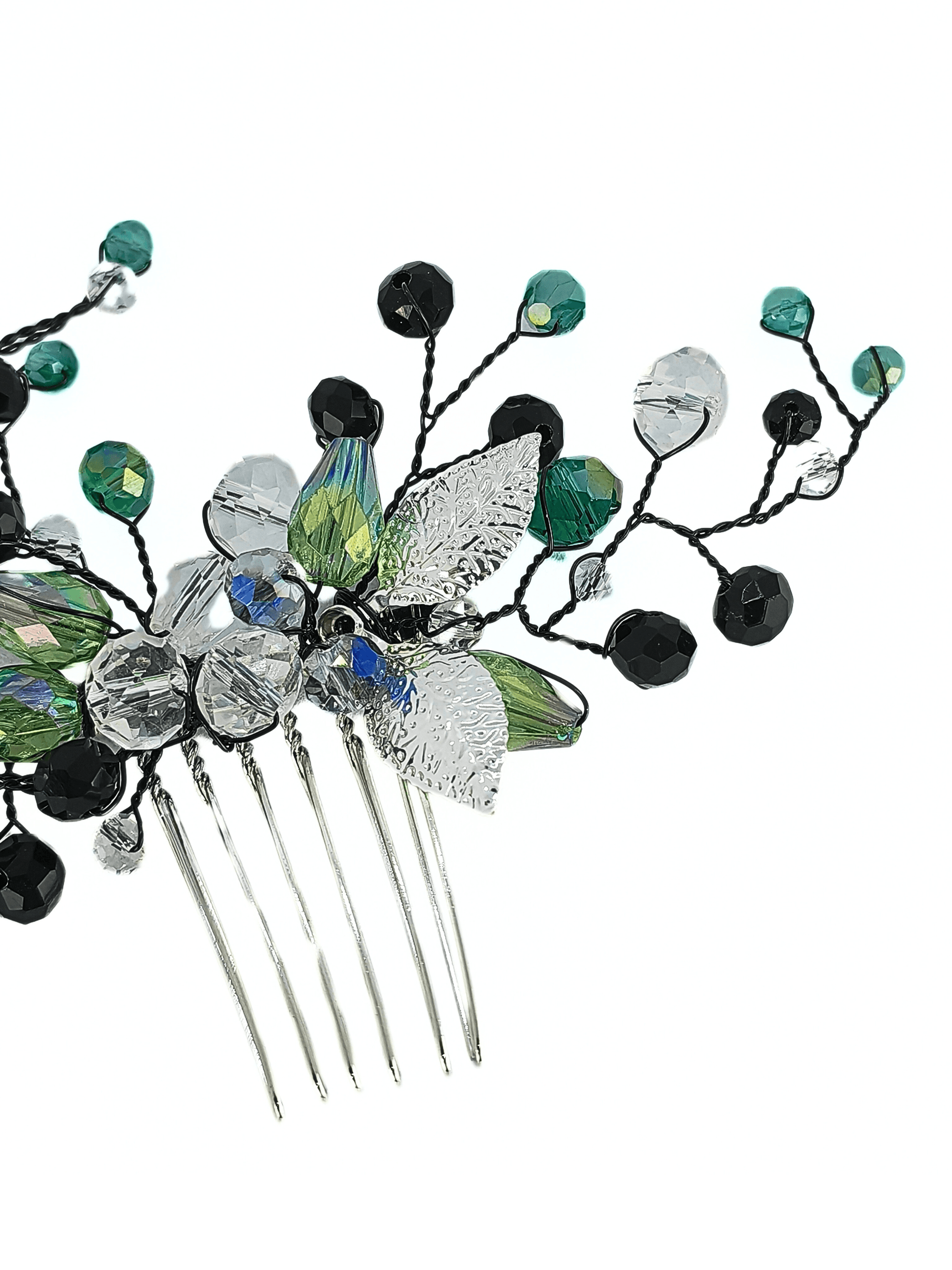 Crystal Blossom Wedding Hair Comb – Green & Blue Tones - cllovestudio