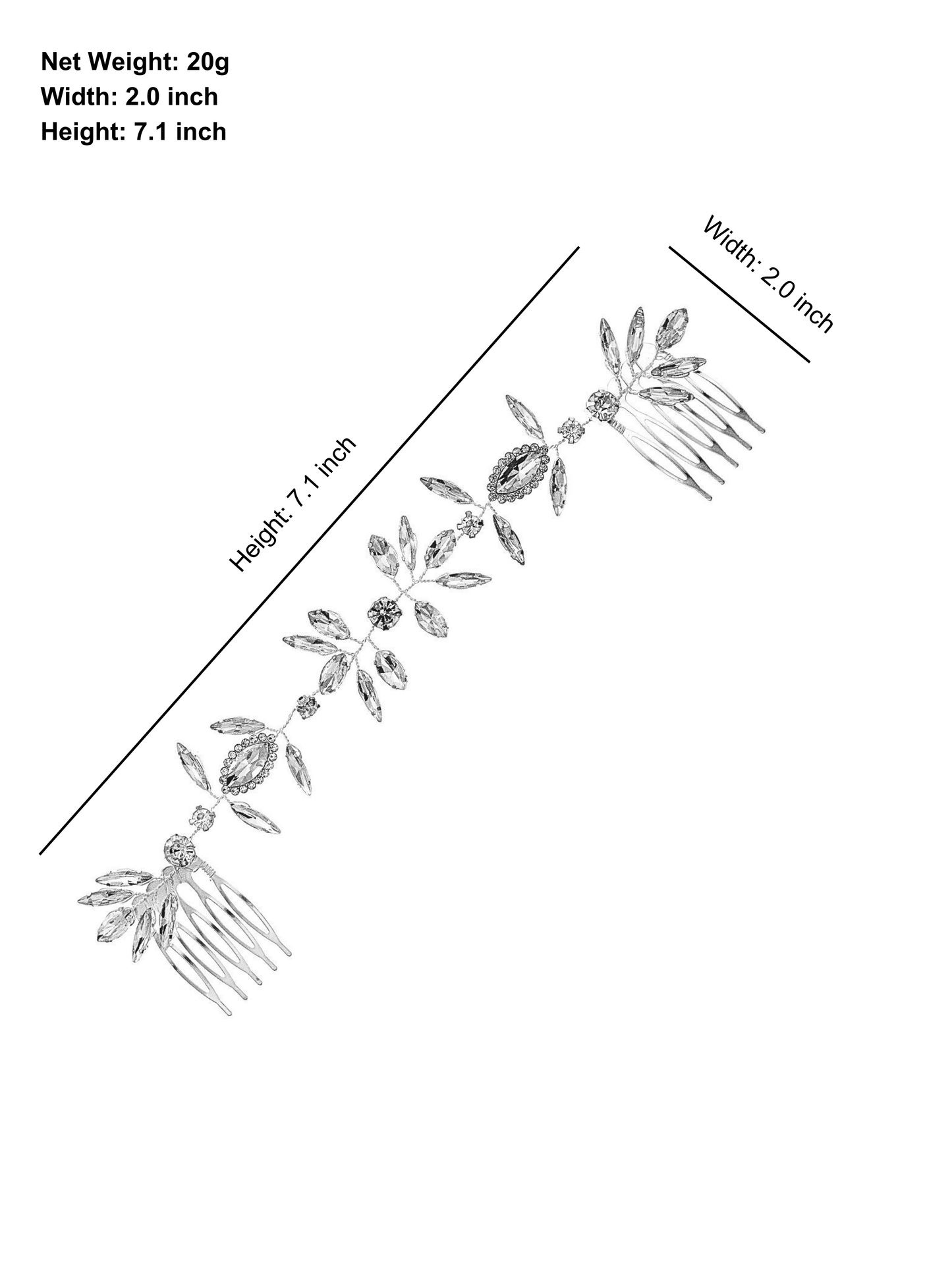 Crystal Leaf Vine Bridal Hair Comb – Silver Double Comb Headpiece - cllovestudio