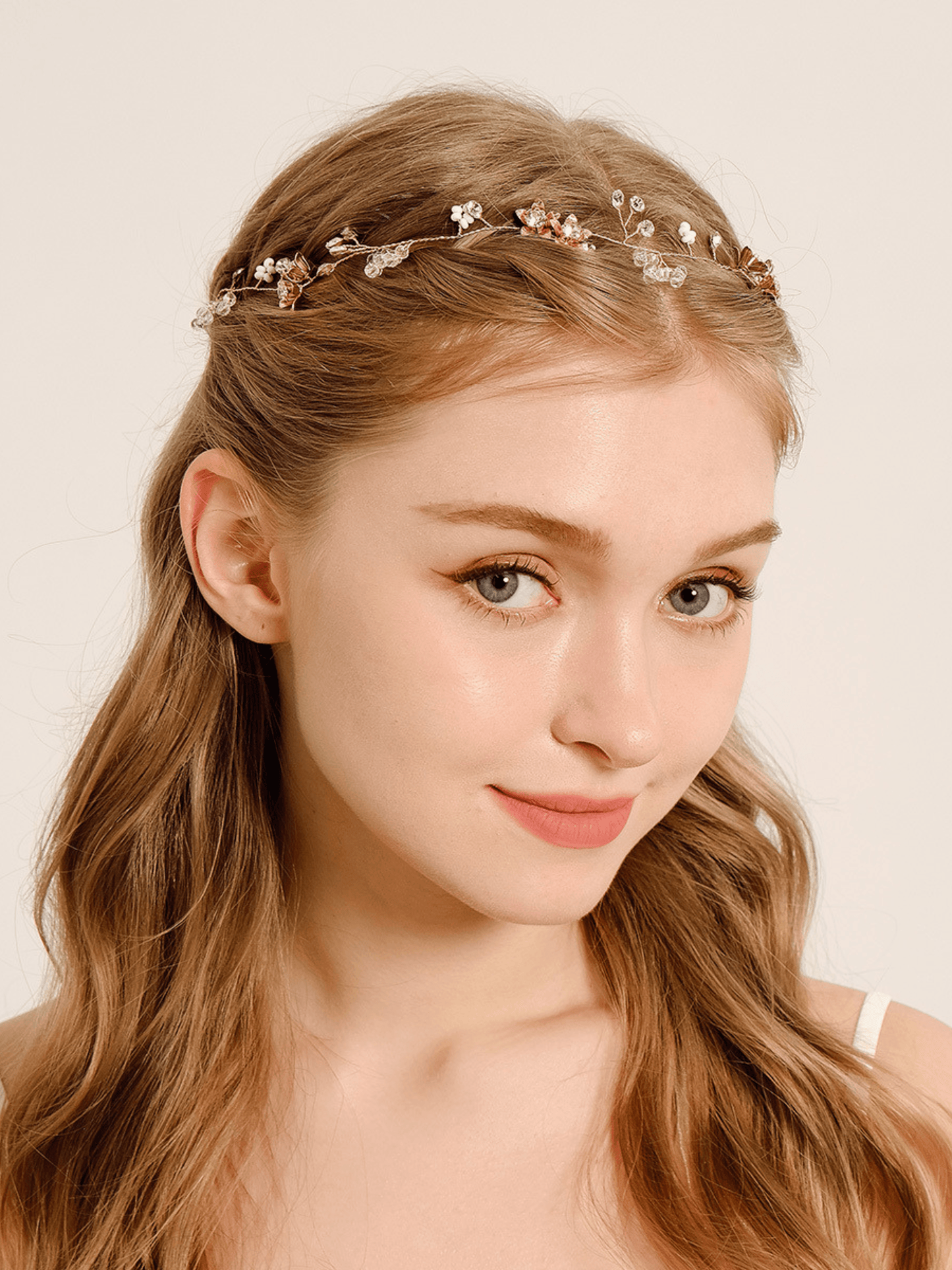 Ethereal Crystal Blossom Bridal Hair Wrap – Gold & Amber Ribbon - cllovestudio