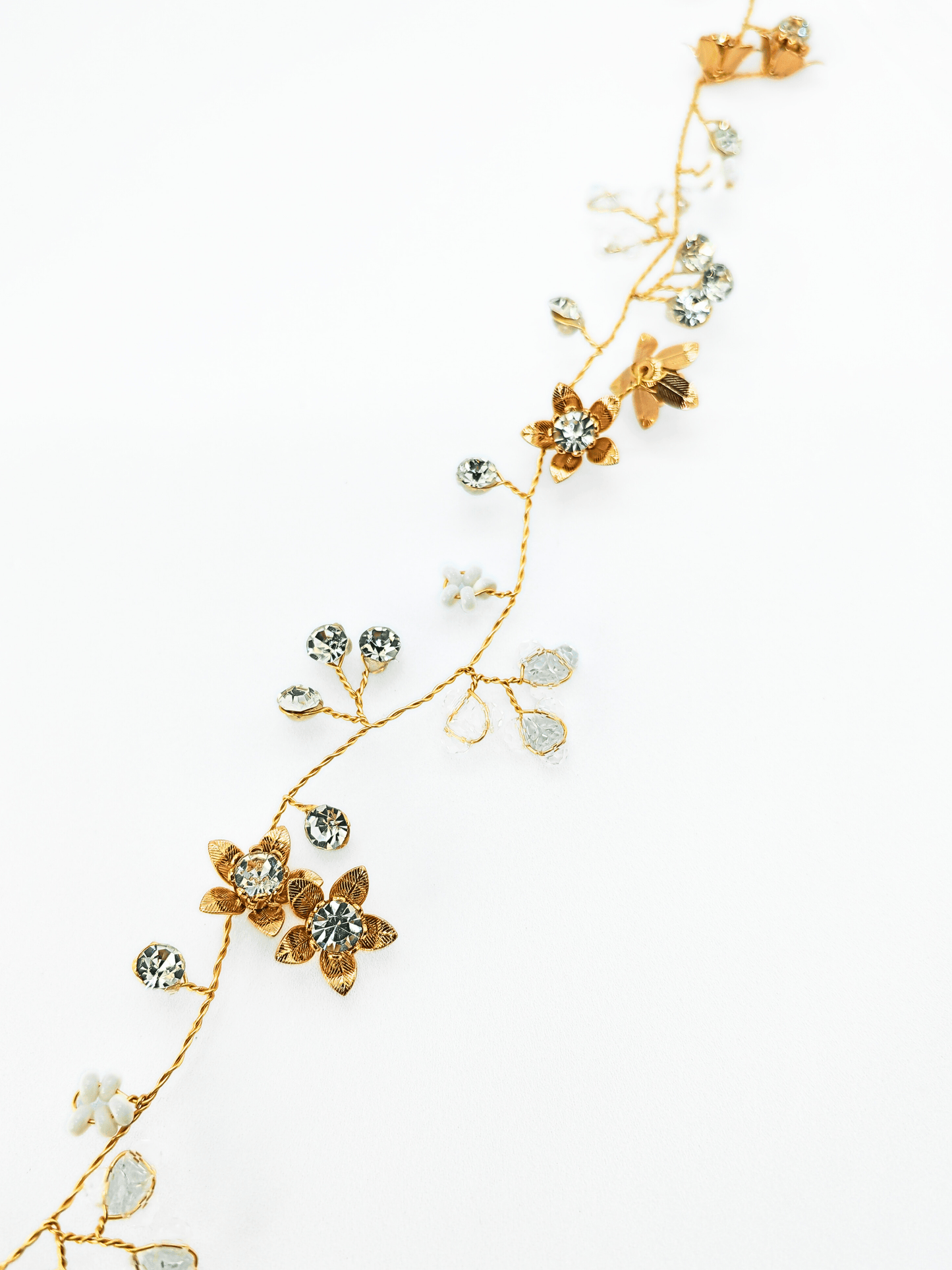 Ethereal Crystal Blossom Bridal Hair Wrap – Gold & Amber Ribbon - cllovestudio