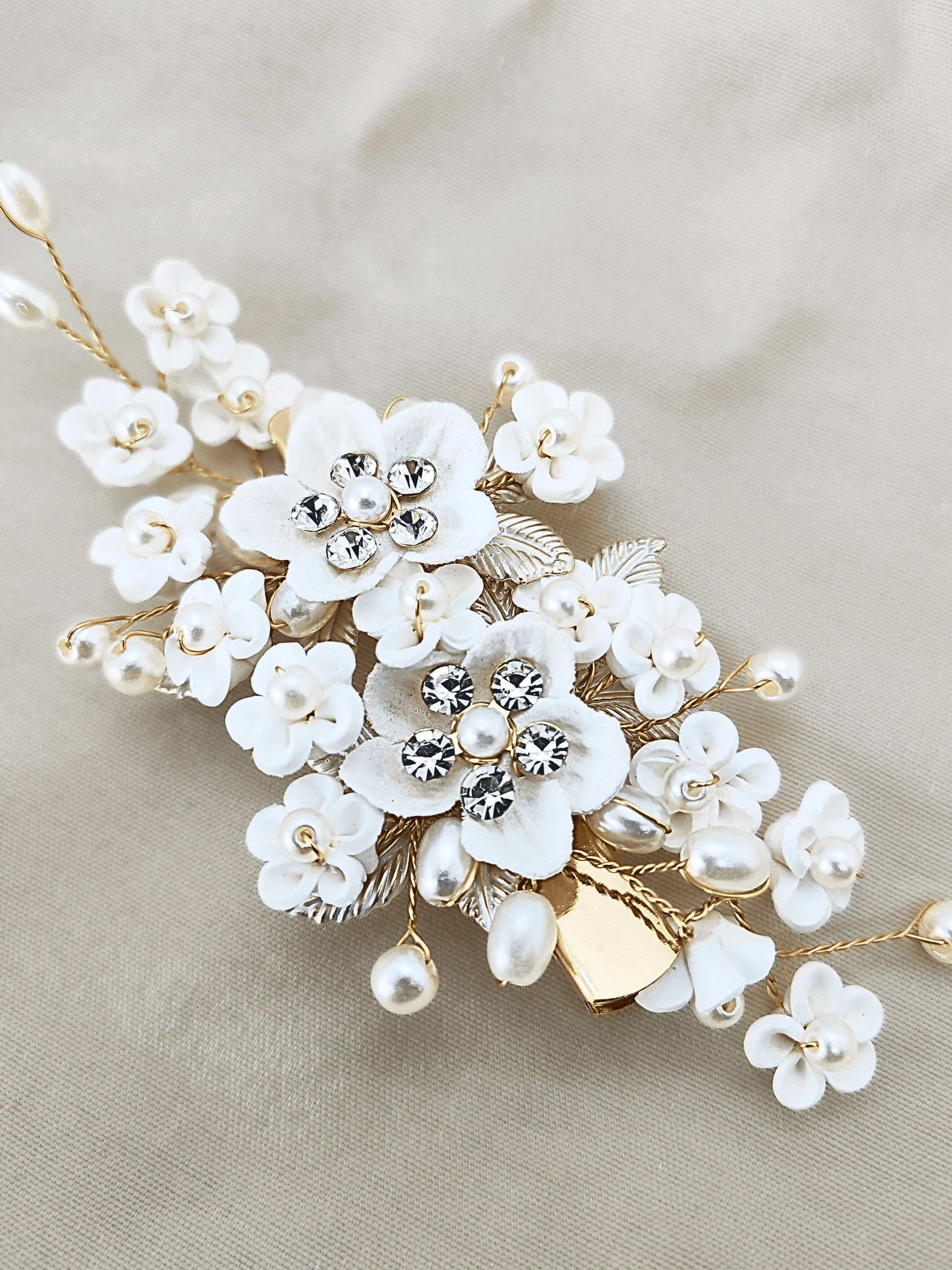 Ivory Flower & Pearl Wedding Hair Clip - cllovestudio
