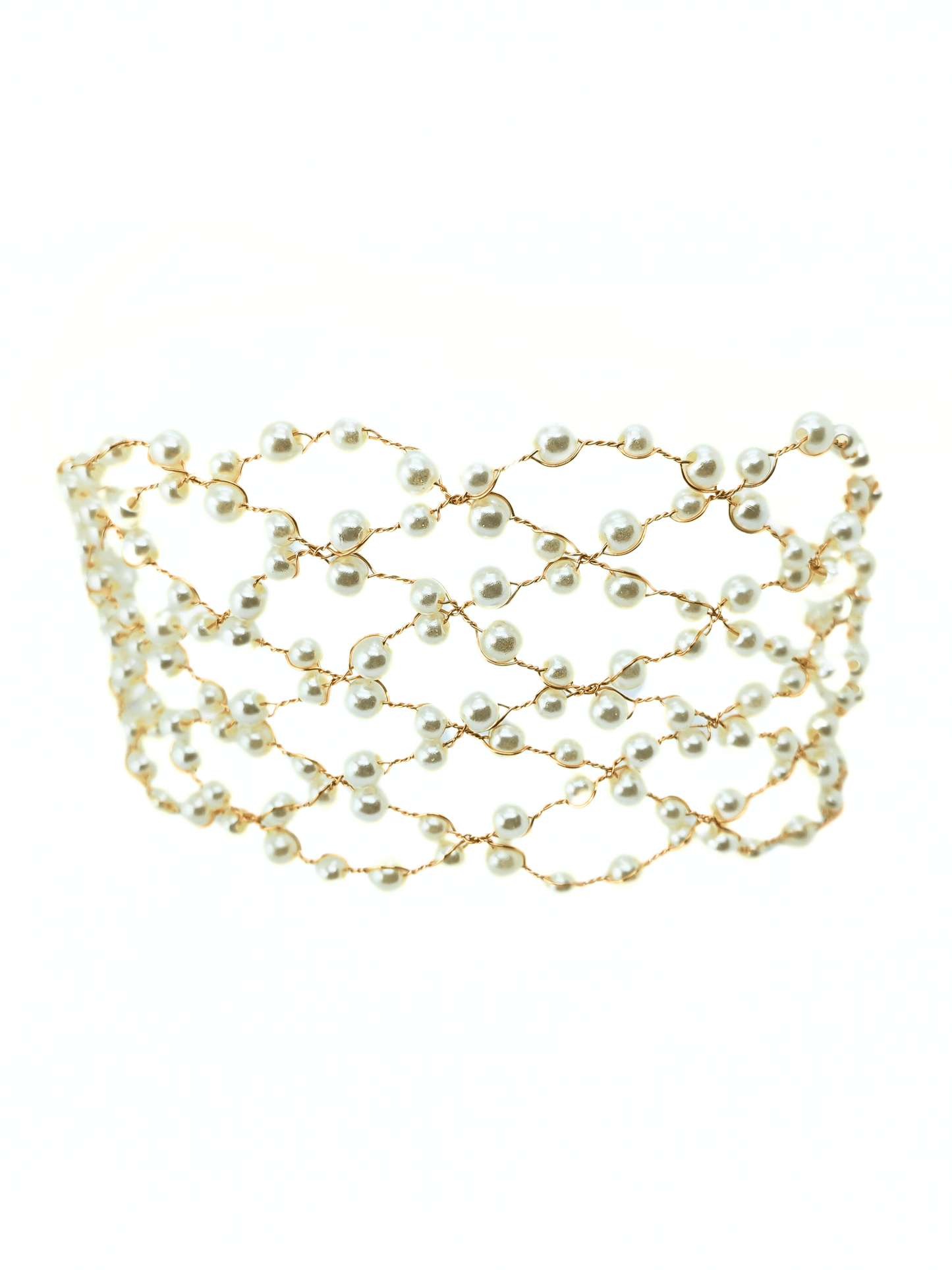 Ivory Pearl Net Bridal Headband – Elegant Mesh Hair Wrap - cllovestudio