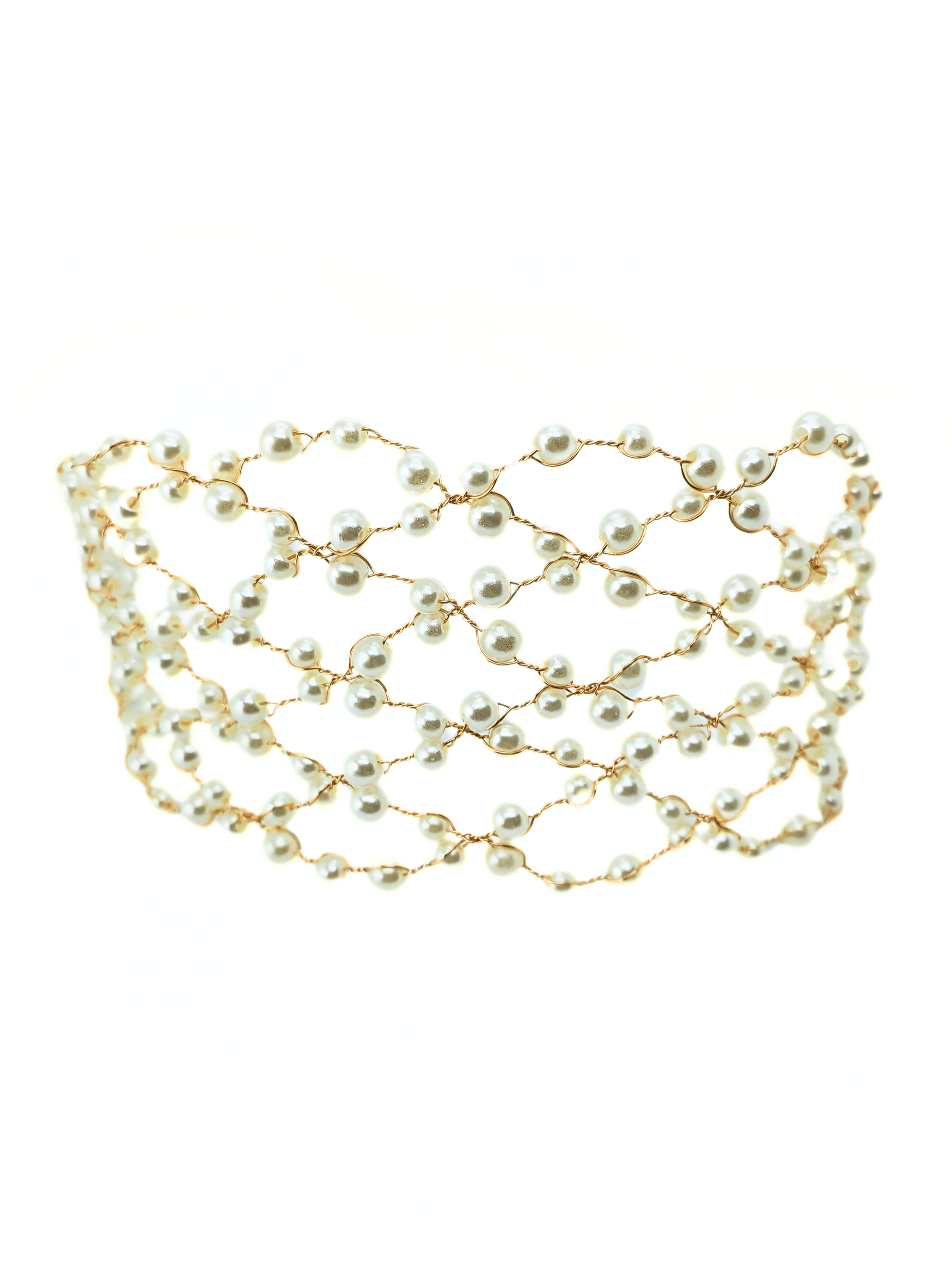 Ivory Pearl Net Bridal Headband – Elegant Mesh Hair Wrap - cllovestudio