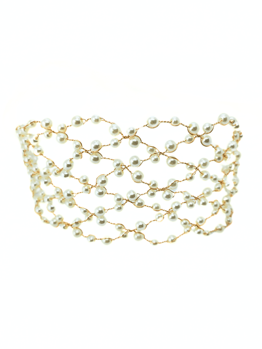 Ivory Pearl Net Bridal Headband – Elegant Mesh Hair Wrap - cllovestudio