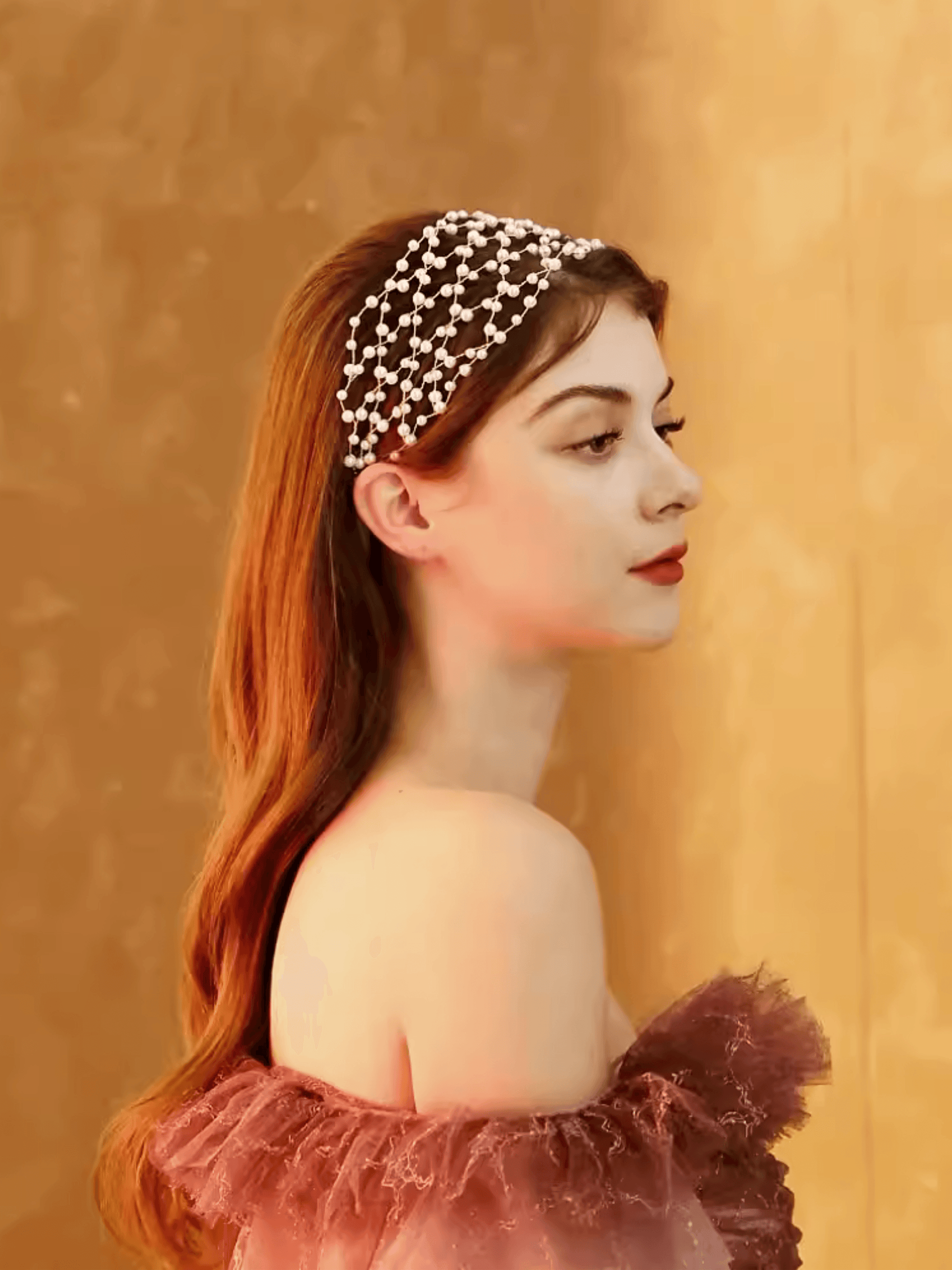 Ivory Pearl Net Bridal Headband – Elegant Mesh Hair Wrap - cllovestudio
