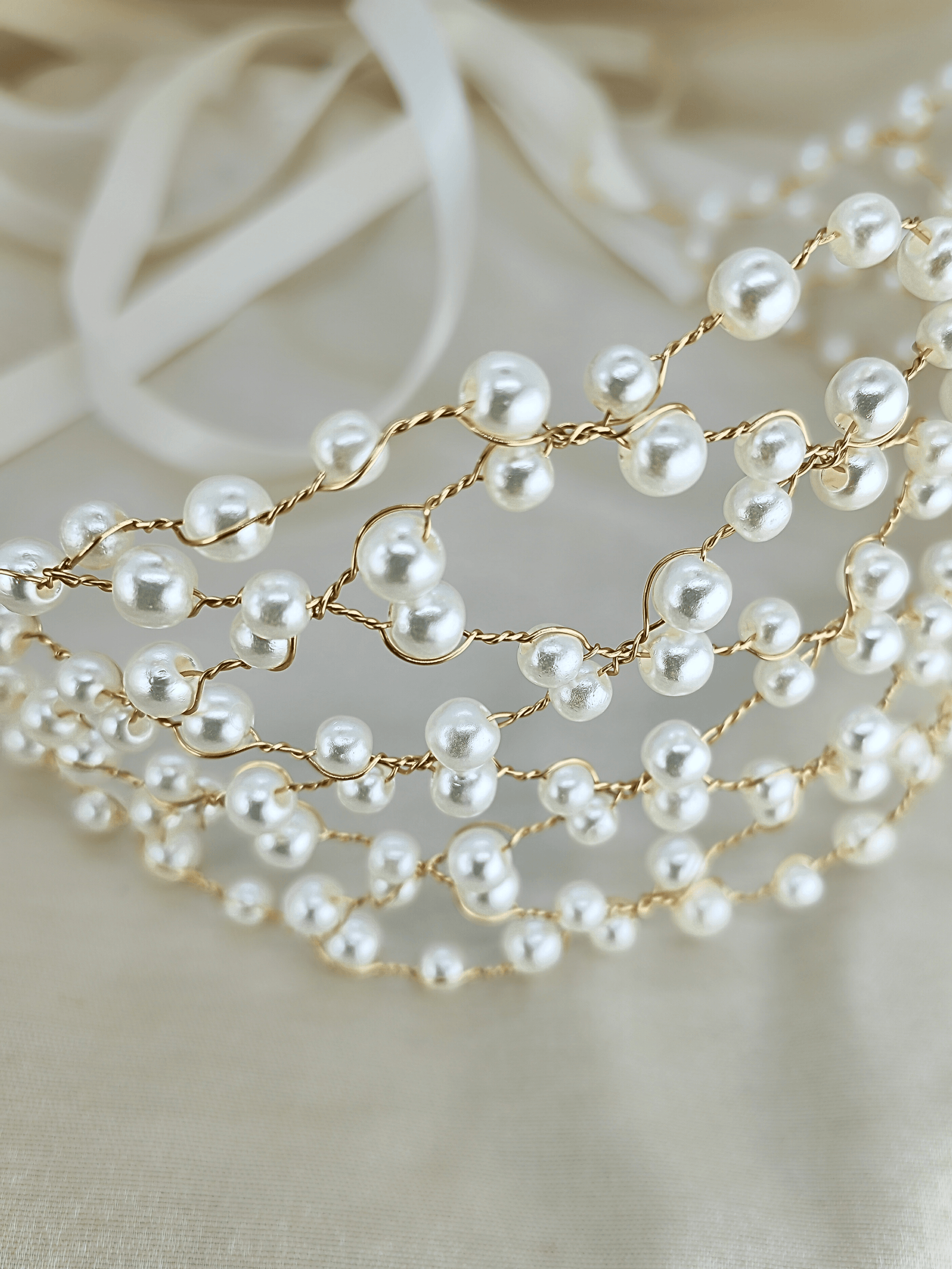 Ivory Pearl Net Bridal Headband – Elegant Mesh Hair Wrap - cllovestudio