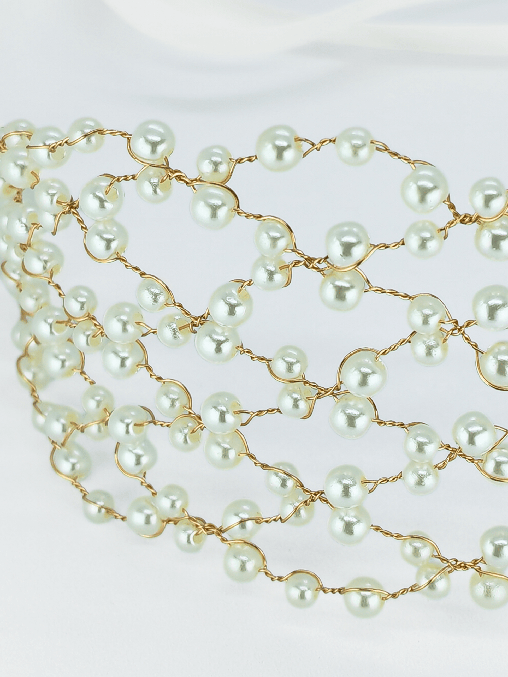 Ivory Pearl Net Bridal Headband – Elegant Mesh Hair Wrap - cllovestudio