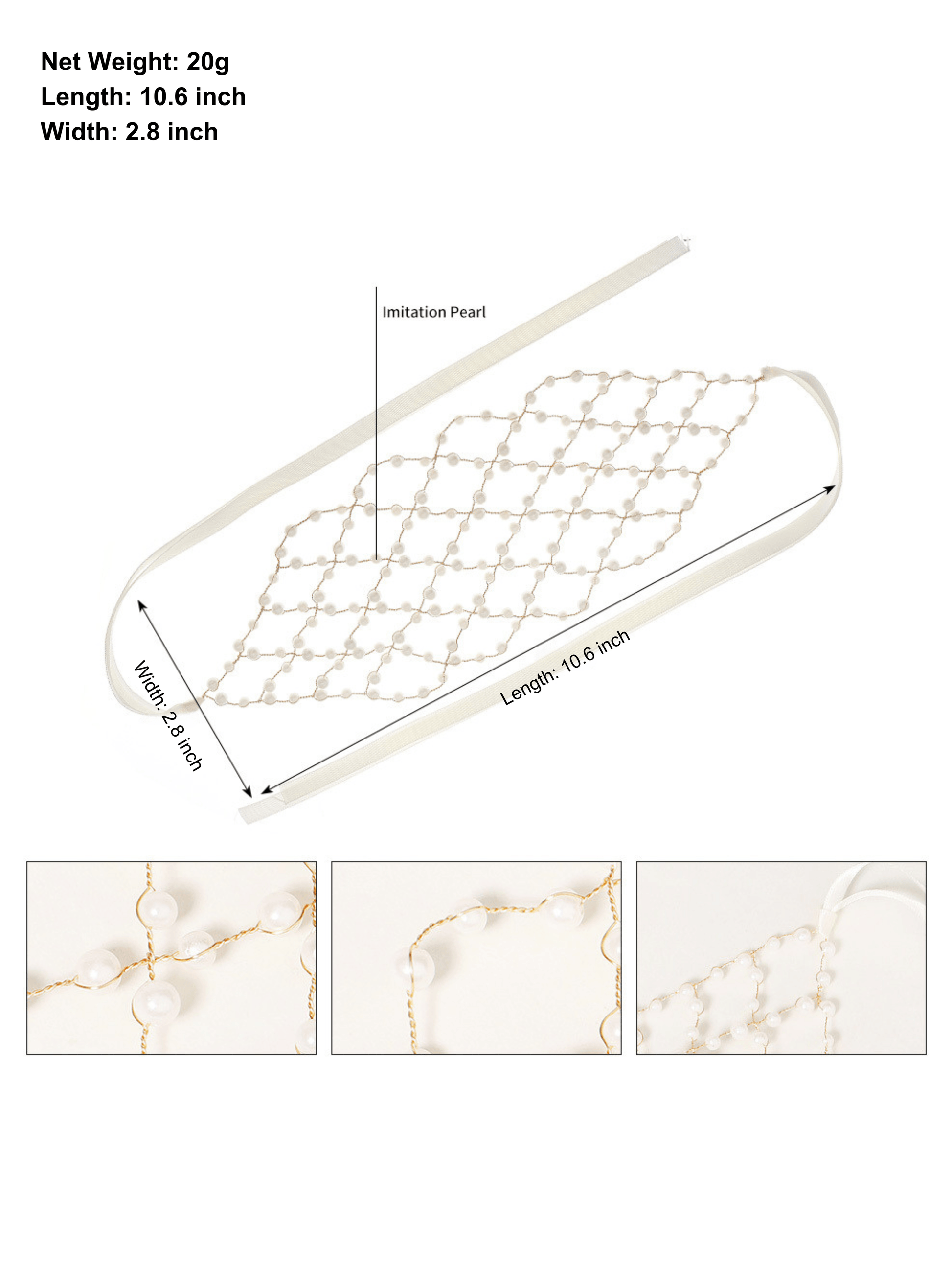 Ivory Pearl Net Bridal Headband – Elegant Mesh Hair Wrap - cllovestudio