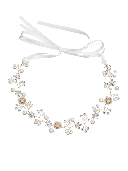 Pearl Bloom Bridal Hair Wrap – Floral Crystal Headpiece - cllovestudio