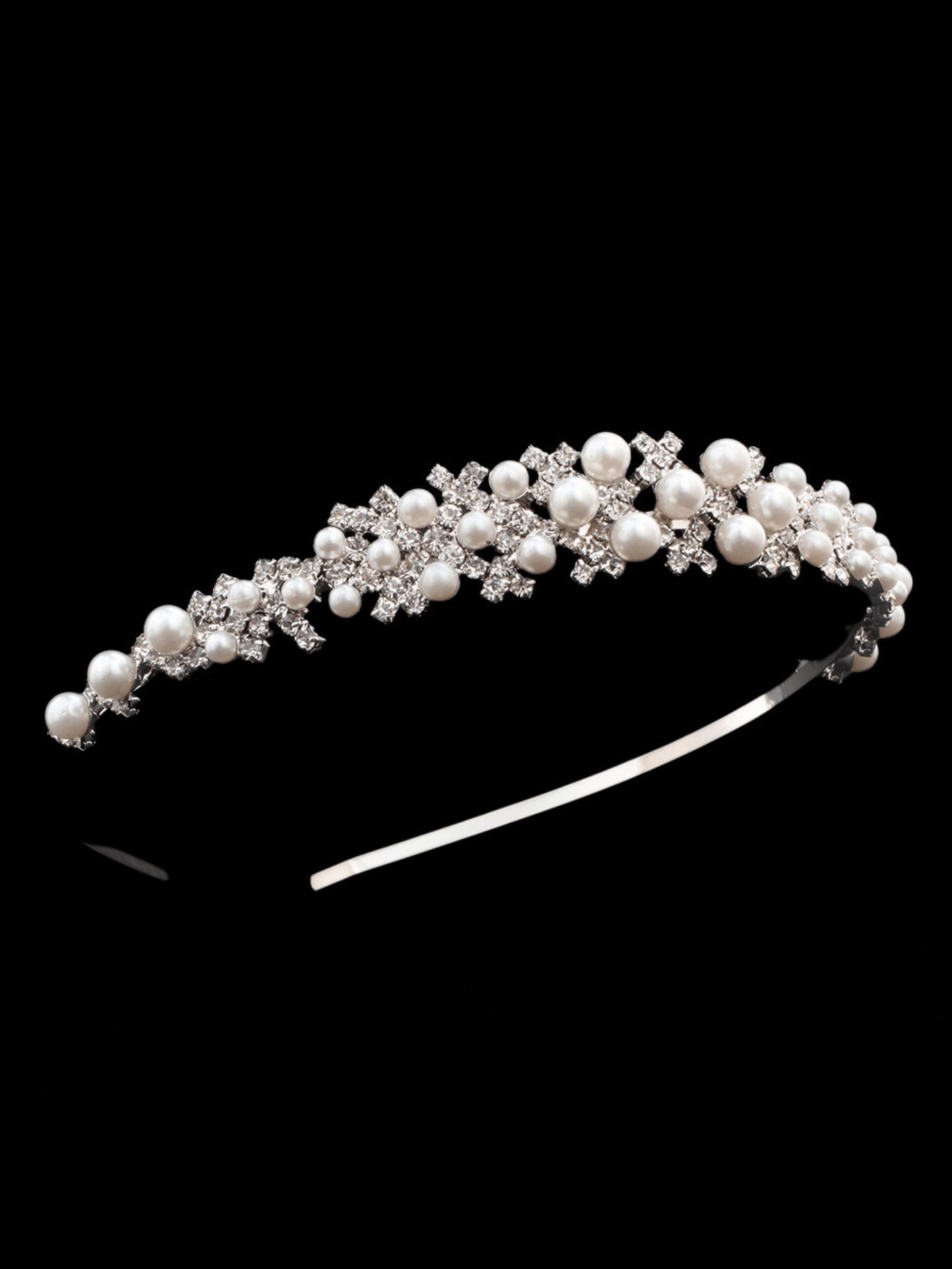 Regal Pearl & Crystal Cluster Bridal Headband – Silver Crown Style - cllovestudio