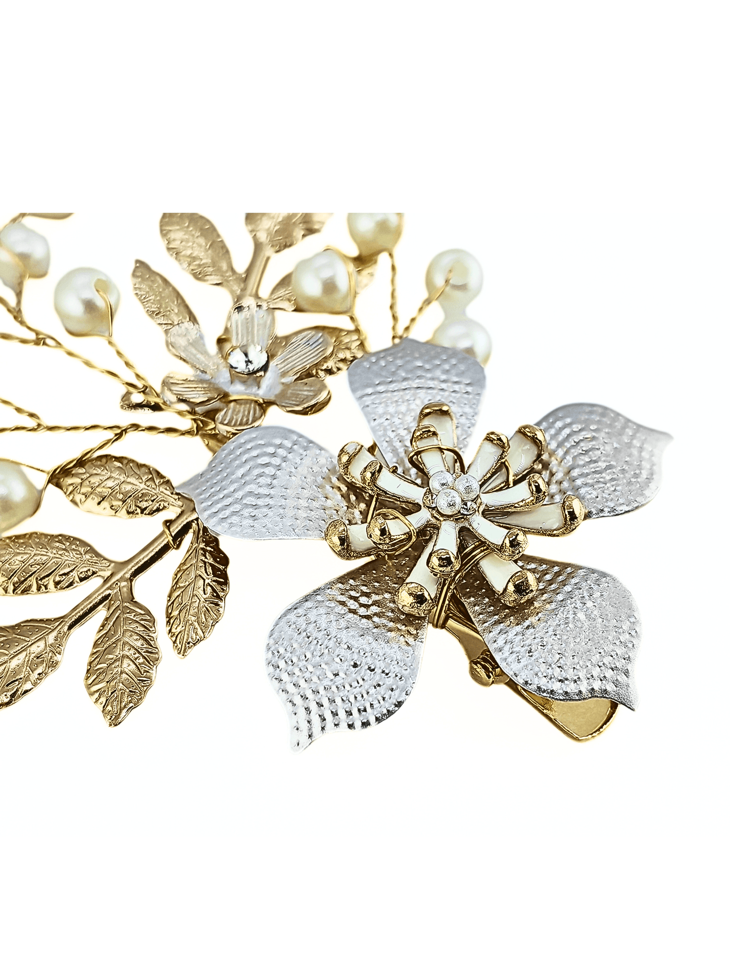 Vintage Pearl & Metallic Floral Bridal Hair Clip - cllovestudio