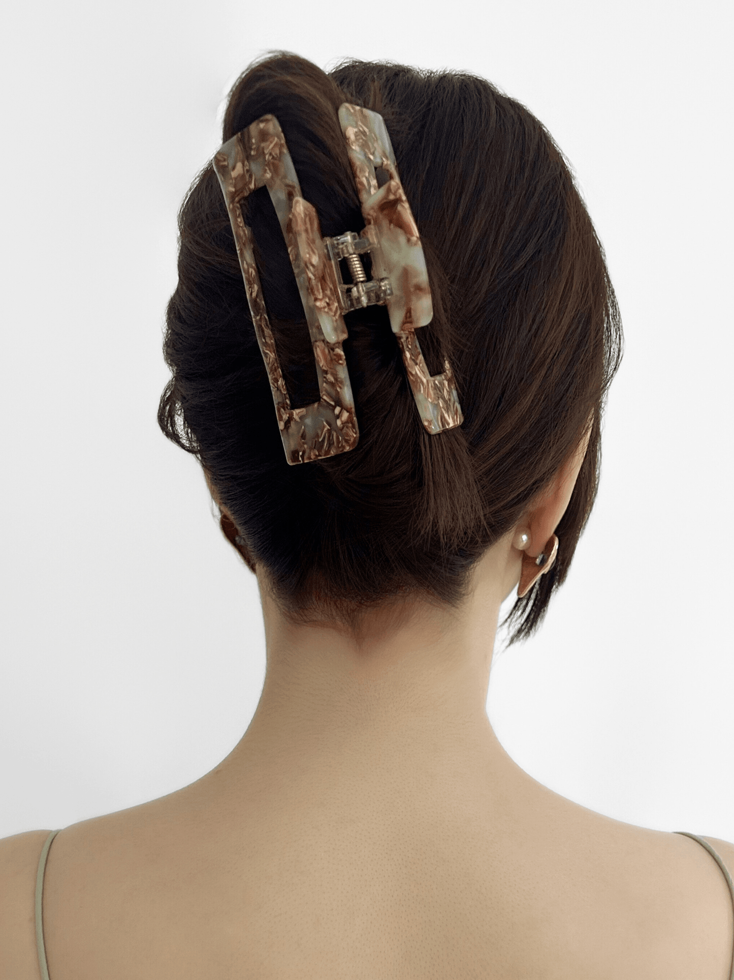 Mint & Mocha Marbled Rectangular Hair Claw Clip - cllovestudio