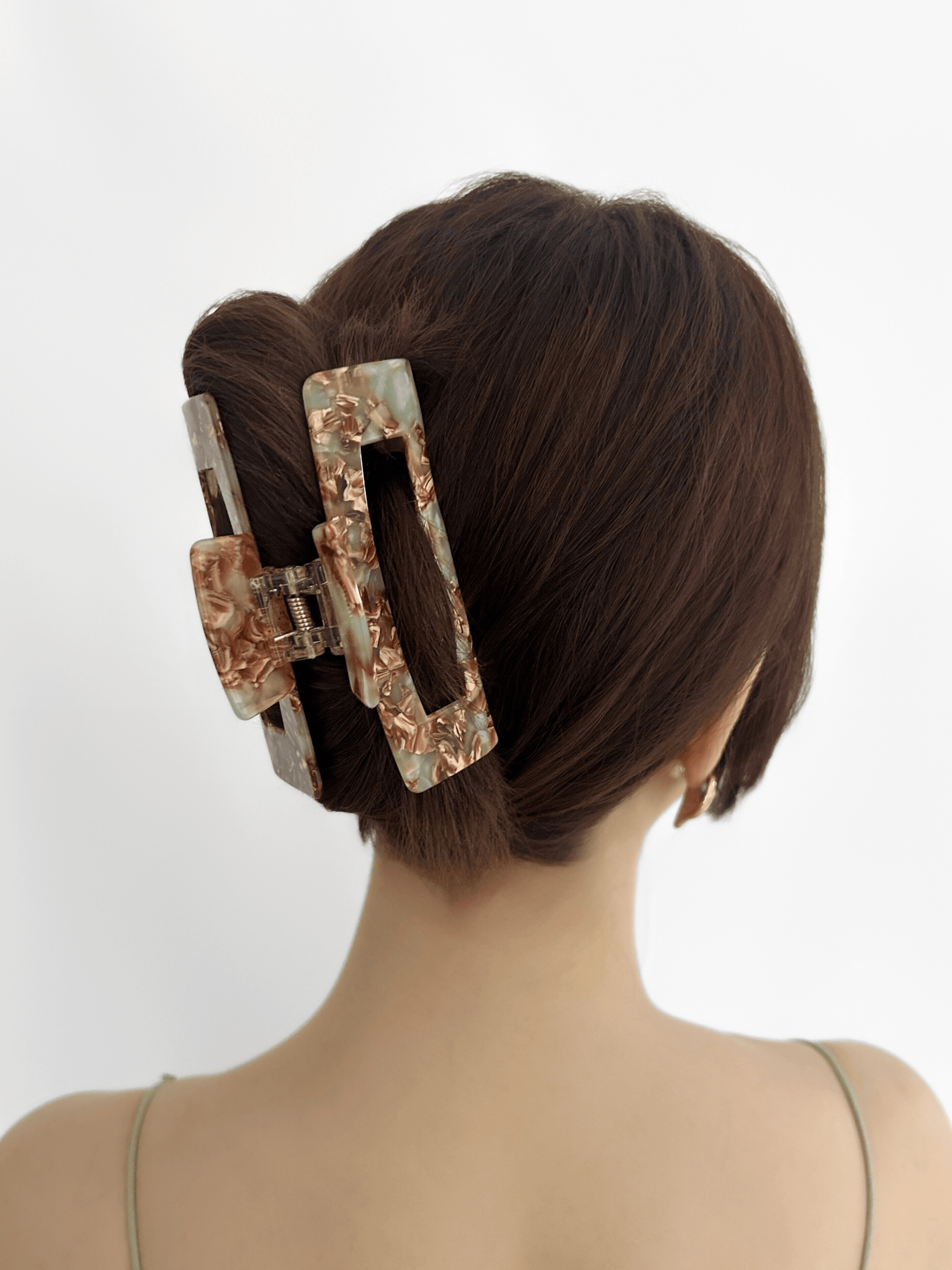 Mint & Mocha Marbled Rectangular Hair Claw Clip - cllovestudio