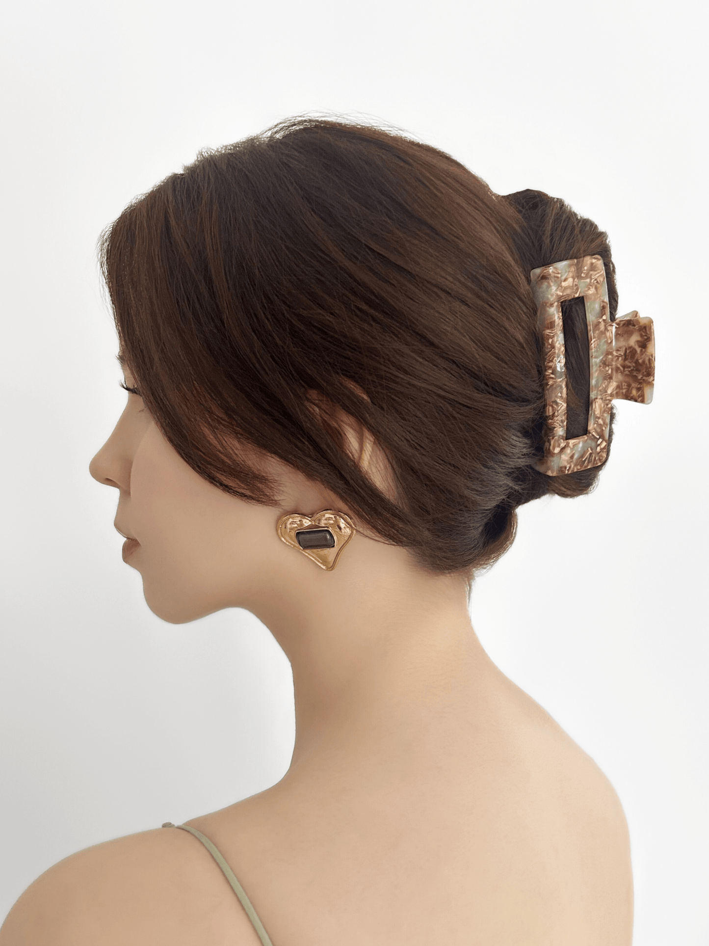 Mint & Mocha Marbled Rectangular Hair Claw Clip - cllovestudio