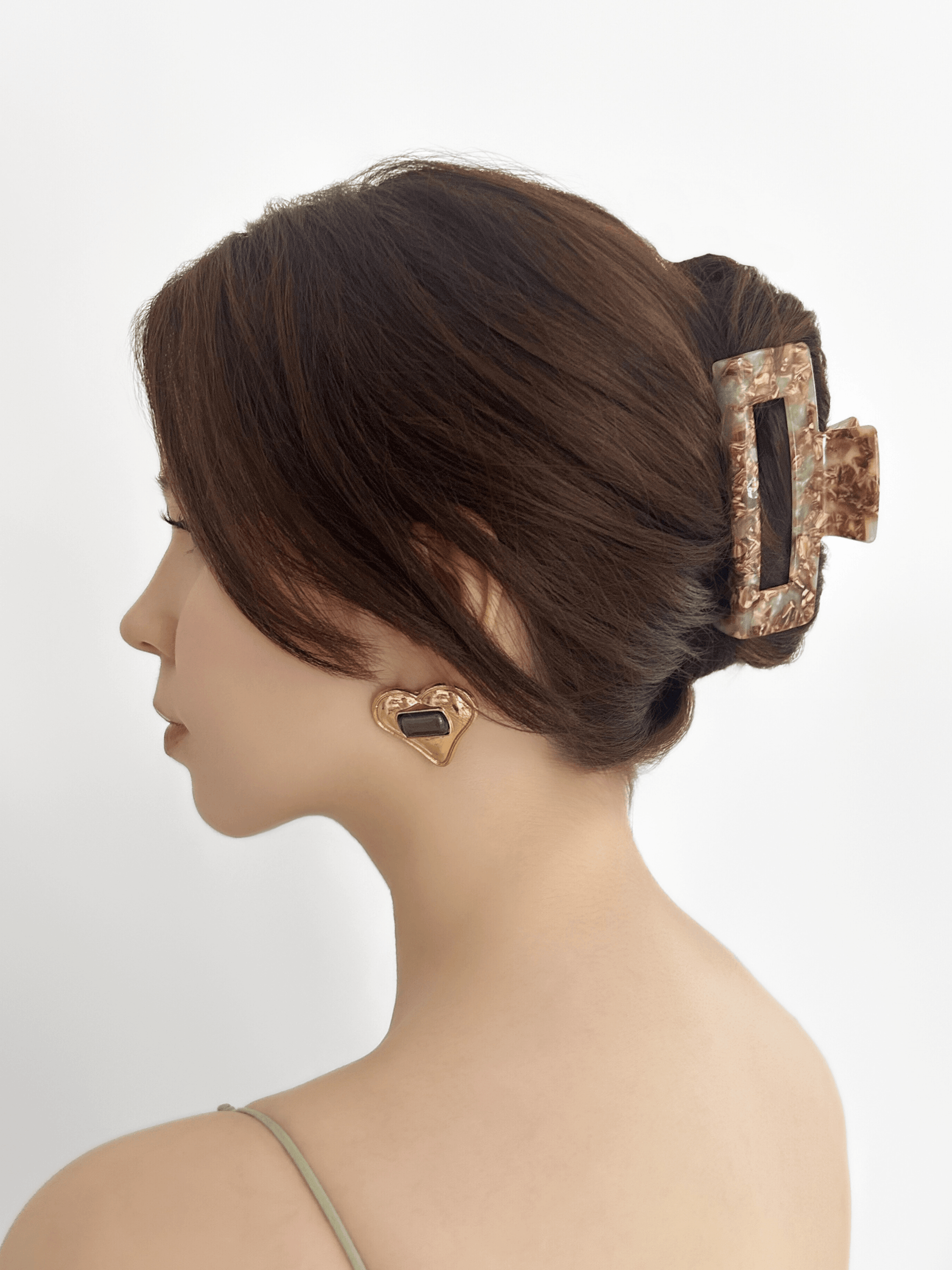 Mint & Mocha Marbled Rectangular Hair Claw Clip - cllovestudio