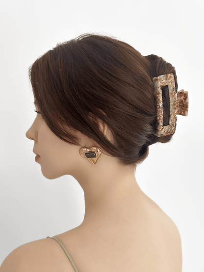Mint & Mocha Marbled Rectangular Hair Claw Clip - cllovestudio