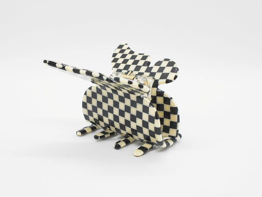 Butterfly Black & White Checkered Acetate Hair Claw Clip - cllovestudio