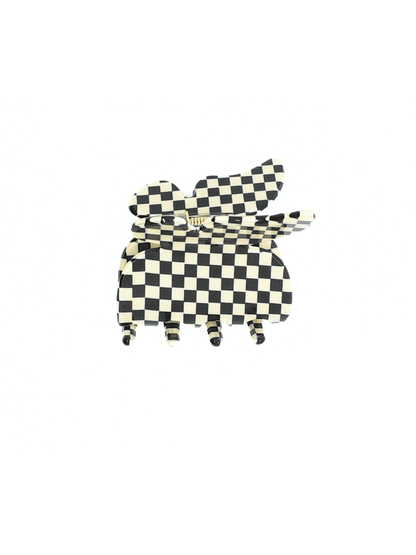 Butterfly Black & White Checkered Acetate Hair Claw Clip - cllovestudio