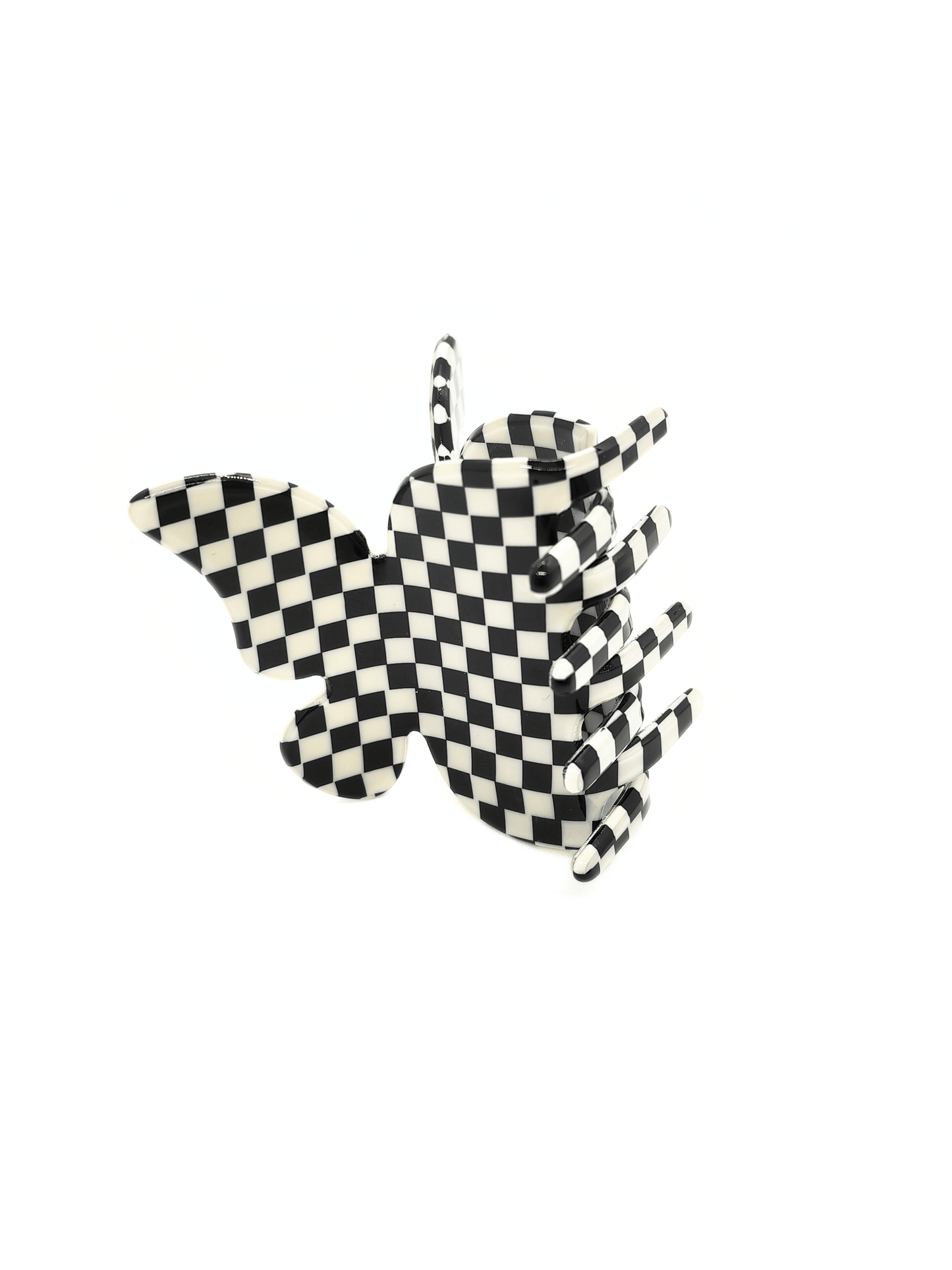 Butterfly Black & White Checkered Acetate Hair Claw Clip - cllovestudio