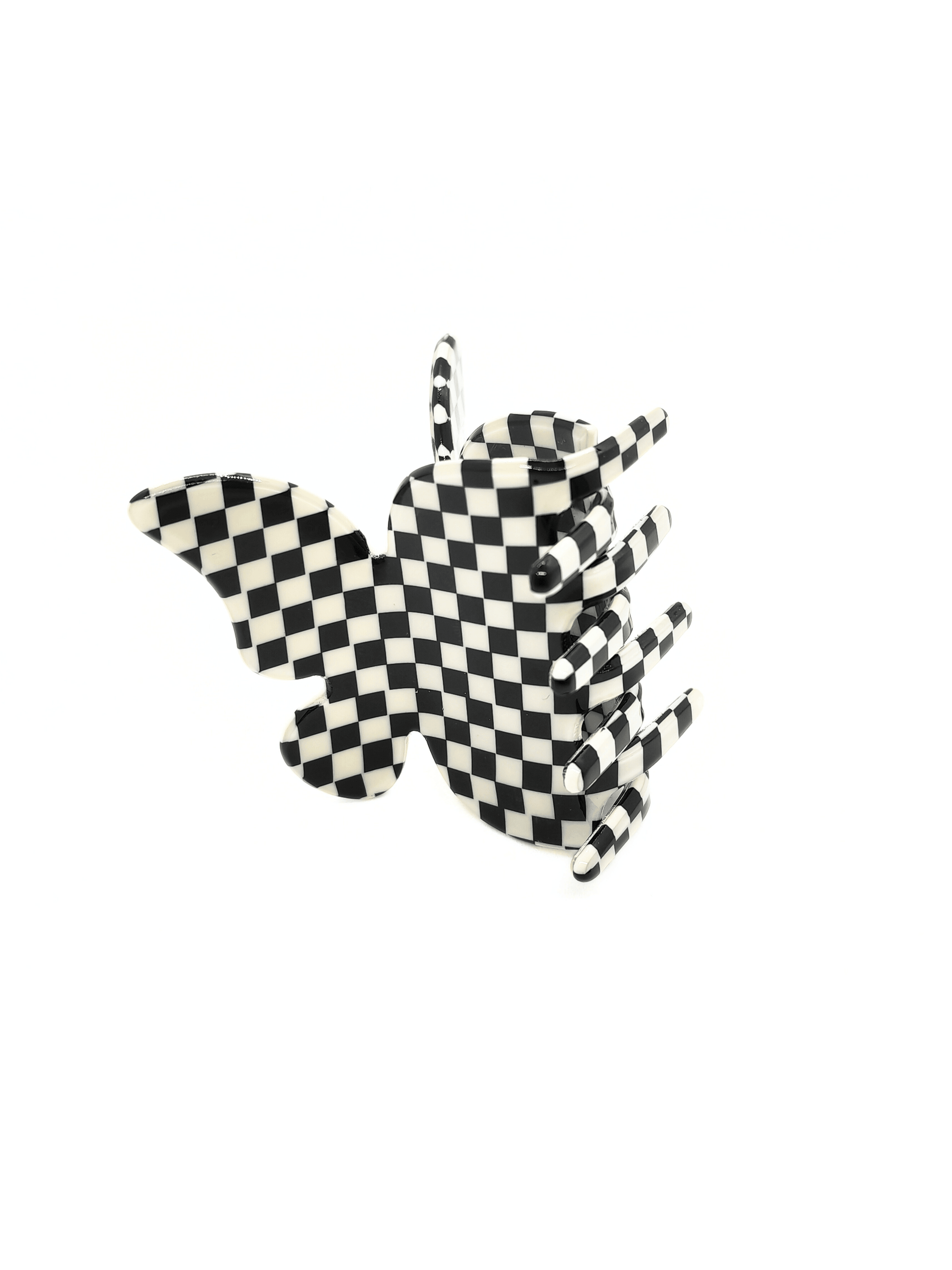 Butterfly Black & White Checkered Acetate Hair Claw Clip - cllovestudio