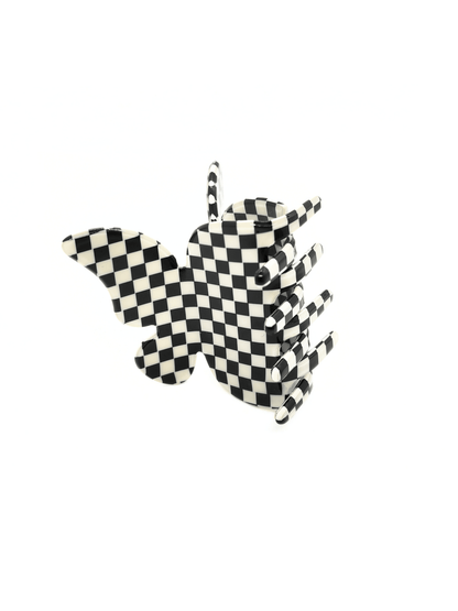 Butterfly Black & White Checkered Acetate Hair Claw Clip - cllovestudio