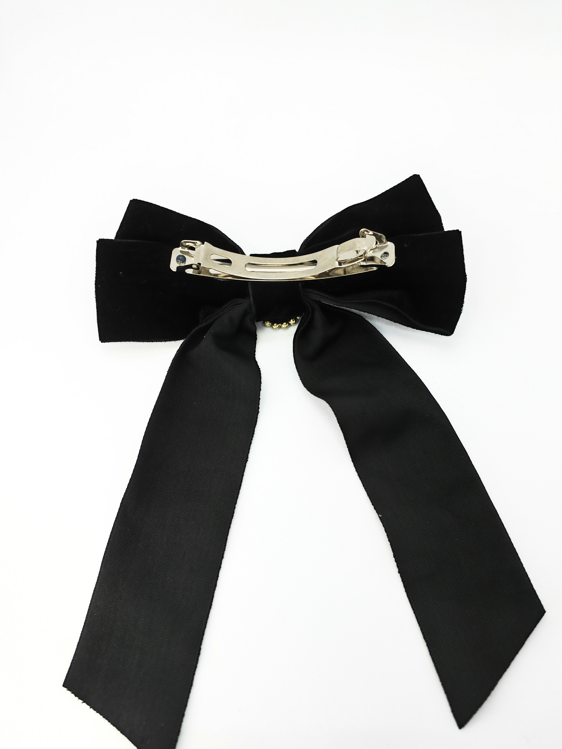 Cameo Pearl Embellished Long Velvet Bow Hair Clip - cllovestudio