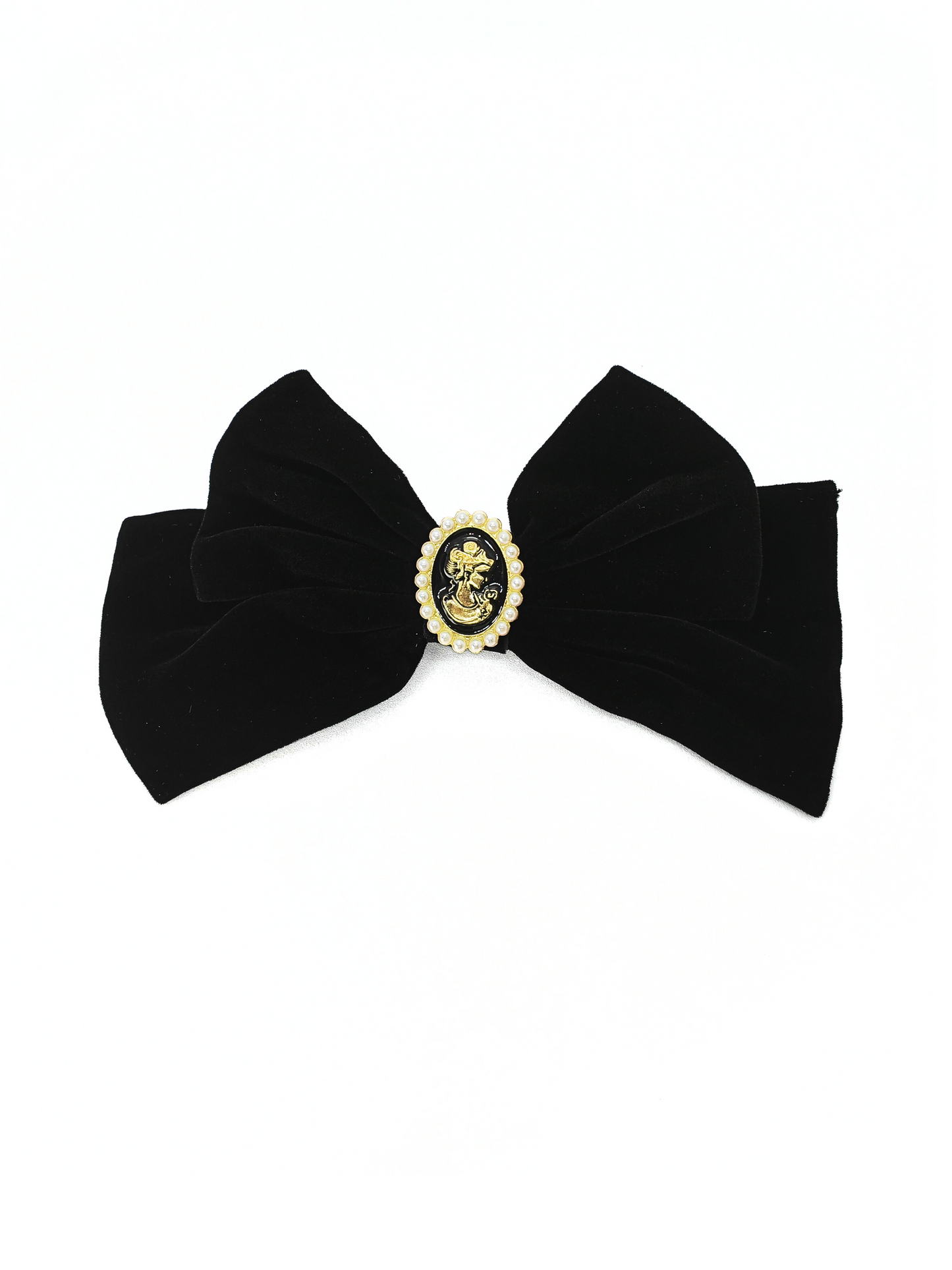 Cameo Pearl Embellished Short Velvet Bow Hair Clip - cllovestudio