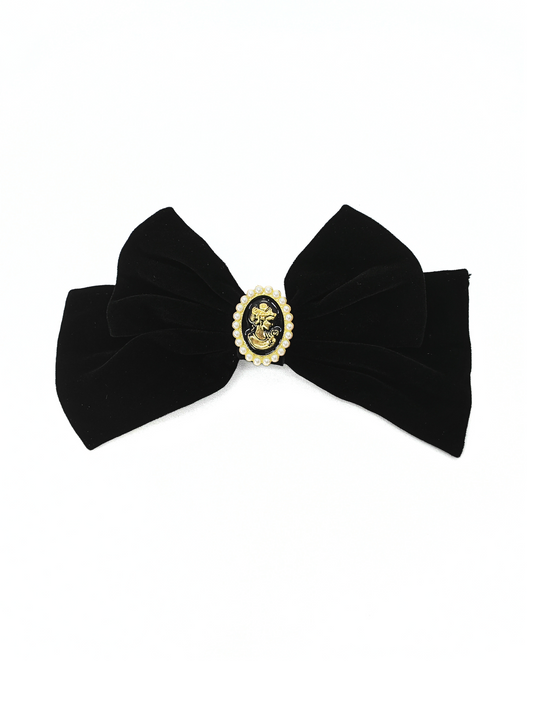 Cameo Pearl Embellished Short Velvet Bow Hair Clip - cllovestudio