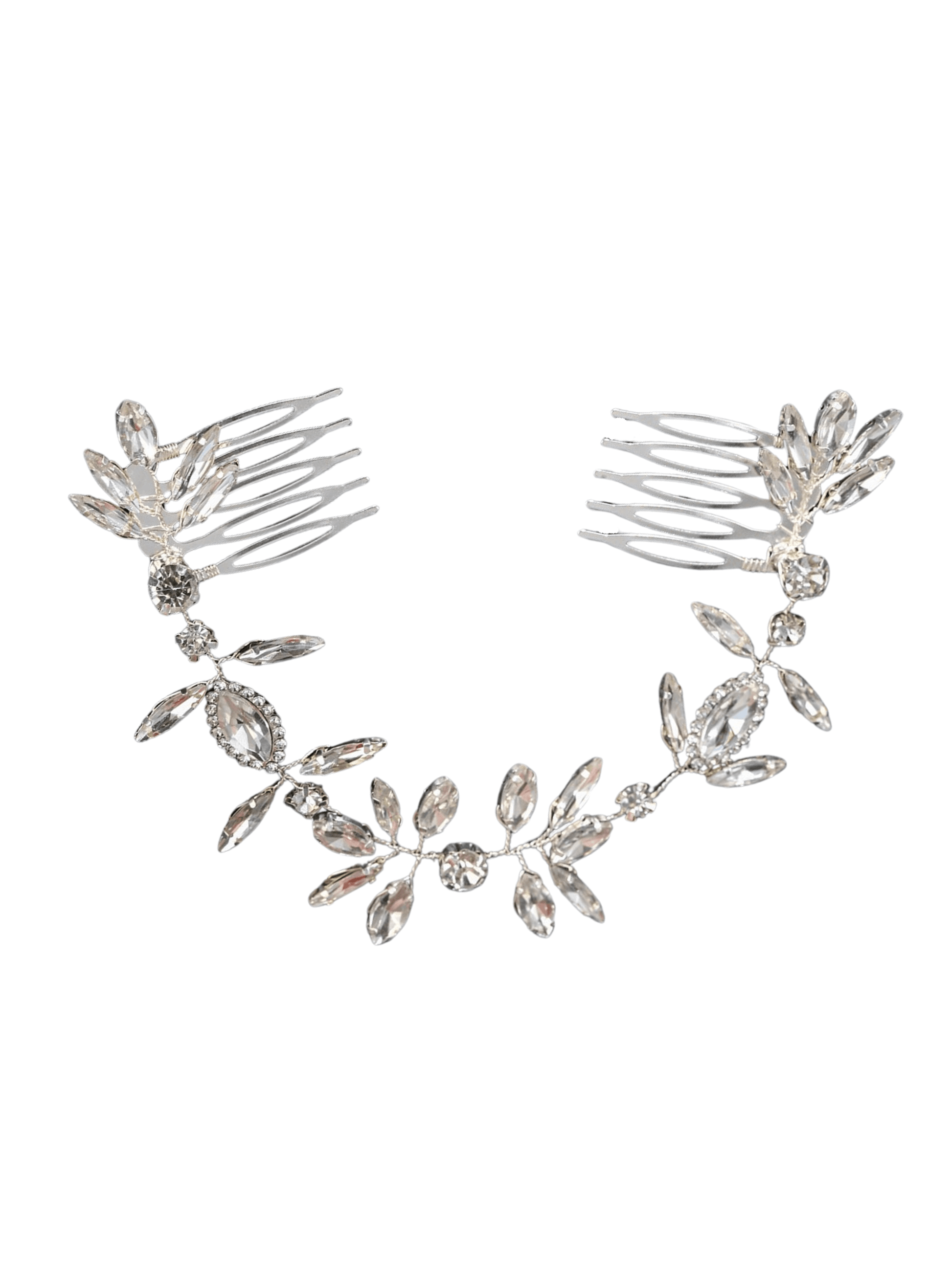 Crystal Leaf Vine Bridal Hair Comb – Silver Double Comb Headpiece - cllovestudio