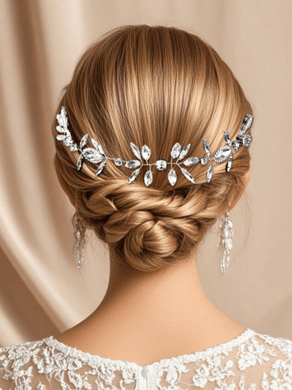 Crystal Leaf Vine Bridal Hair Comb – Silver Double Comb Headpiece - cllovestudio