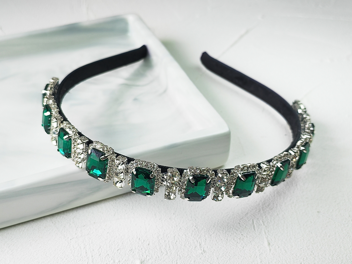 Emerald Green Square Crystal Headband - cllovestudio