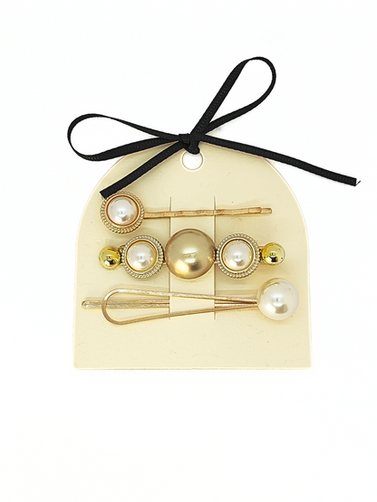 Golden Pearl Elegance Hair Pin Set – 3-Pack - cllovestudio