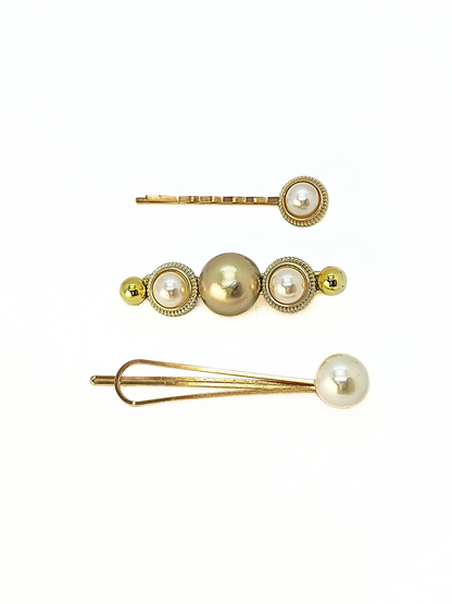 Golden Pearl Elegance Hair Pin Set – 3-Pack - cllovestudio