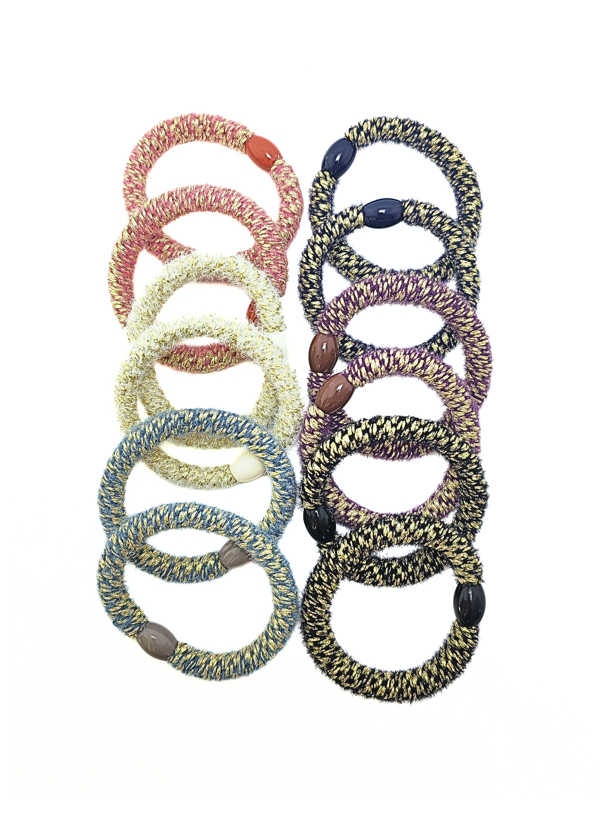 Lux Metallic Braided Elastic Hair Ties - Plush Knitted Bands (12-Pack) - cllovestudio