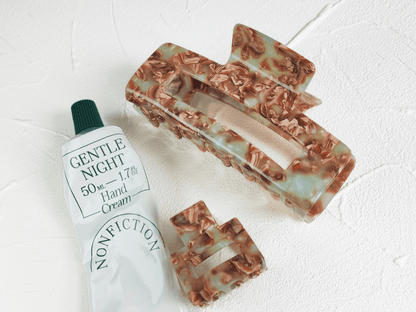 Mint & Mocha Marbled Rectangular Hair Claw Clip - cllovestudio