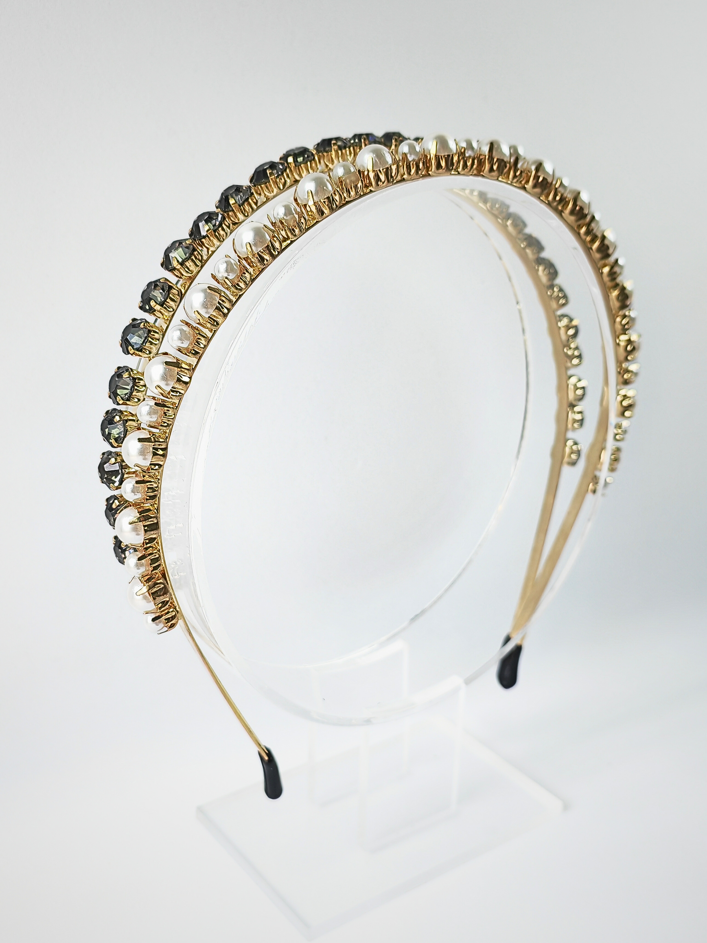 Pearl & Rhinestone Double Row Gold Headband - cllovestudio