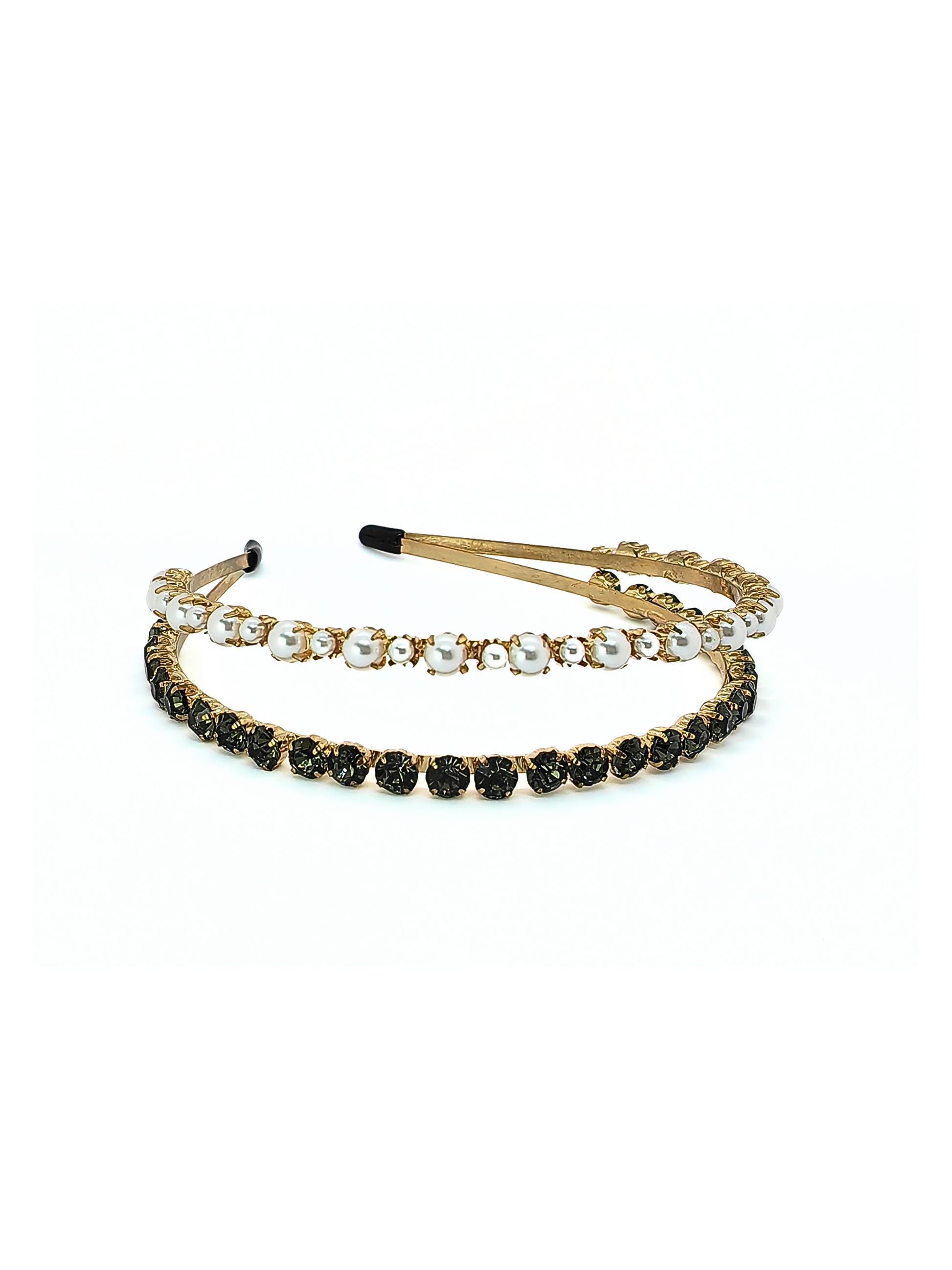 Pearl & Rhinestone Double Row Gold Headband - cllovestudio