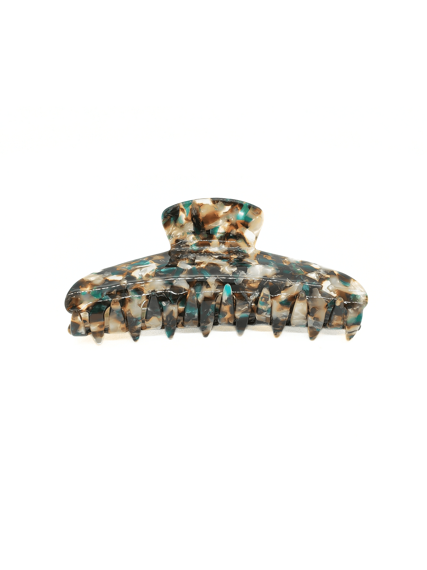 Teal Agate Mosaic Hair Claw Clip made of acetate, showcasing a natural stone-inspired pattern, suitable for various hairstyles.
