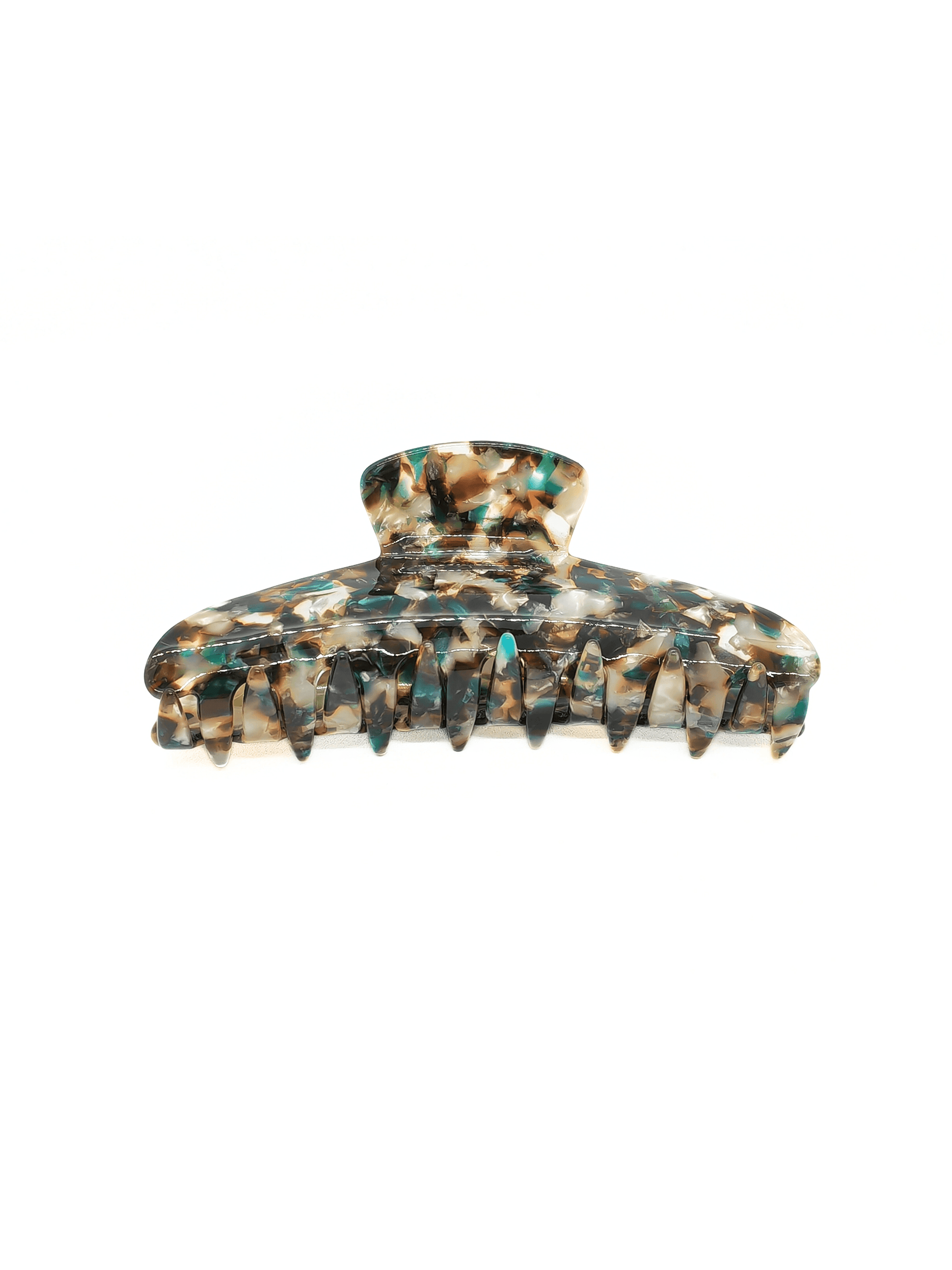 Teal Agate Mosaic Hair Claw Clip made of acetate, showcasing a natural stone-inspired pattern, suitable for various hairstyles.