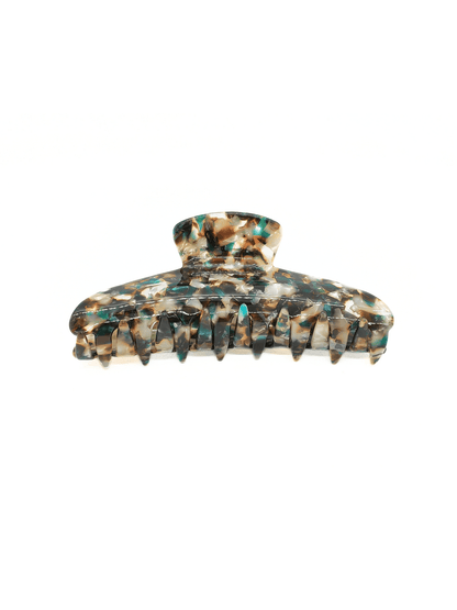 Teal Agate Mosaic Hair Claw Clip made of acetate, showcasing a natural stone-inspired pattern, suitable for various hairstyles.