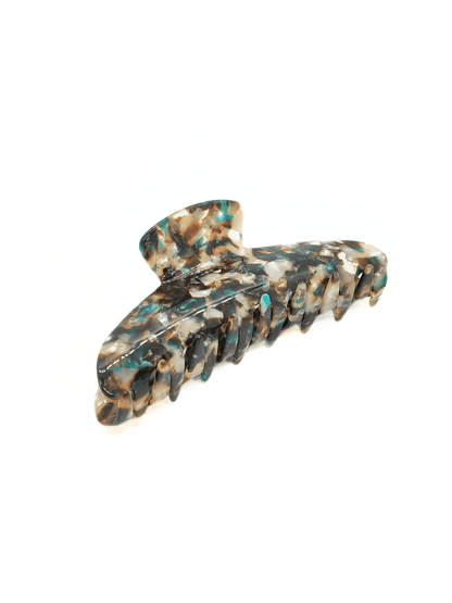 Teal Agate Mosaic Hair Claw Clip made of acetate, showcasing a natural stone-inspired pattern, suitable for various hairstyles.