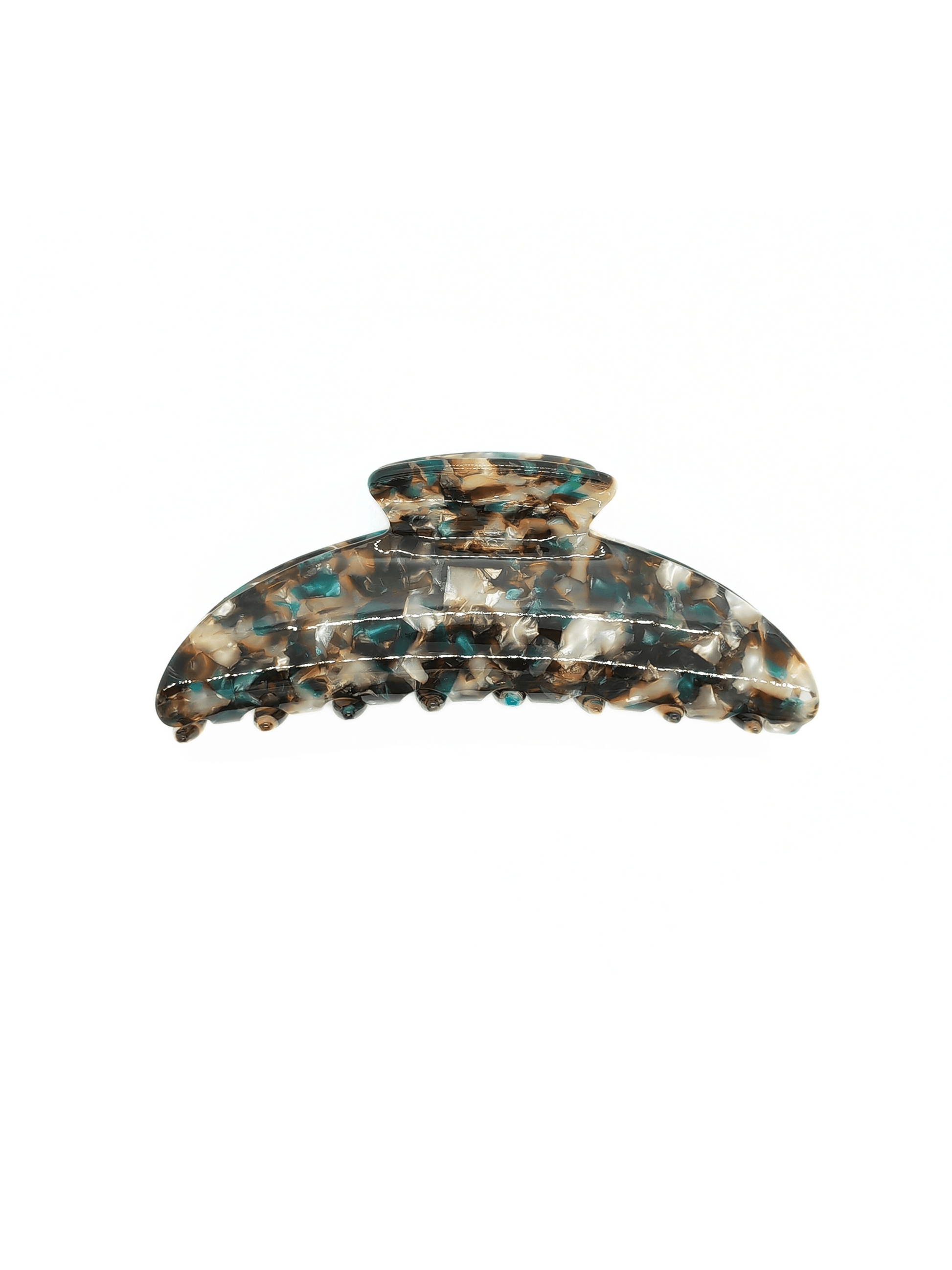 Teal Agate Mosaic Hair Claw Clip made of acetate, showcasing a natural stone-inspired pattern, suitable for various hairstyles.