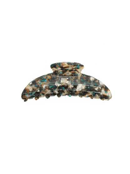 Teal Agate Mosaic Hair Claw Clip made of acetate, showcasing a natural stone-inspired pattern, suitable for various hairstyles.